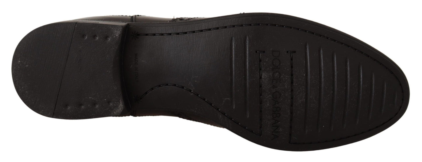 Dolce & Gabbana Schwarze Leder Knöchelhohe Flache Stiefel Schuhe