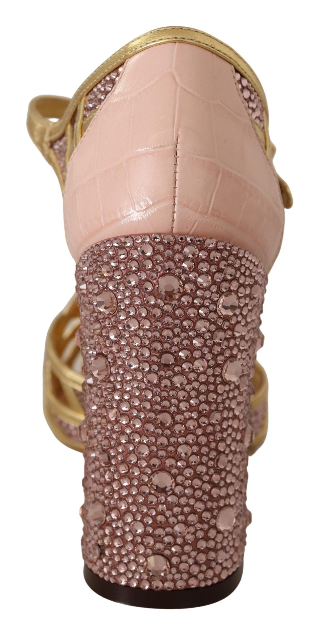 Dolce & Gabbana – Pumps aus rosagoldenem Leder mit Kristallen und T-Riemen