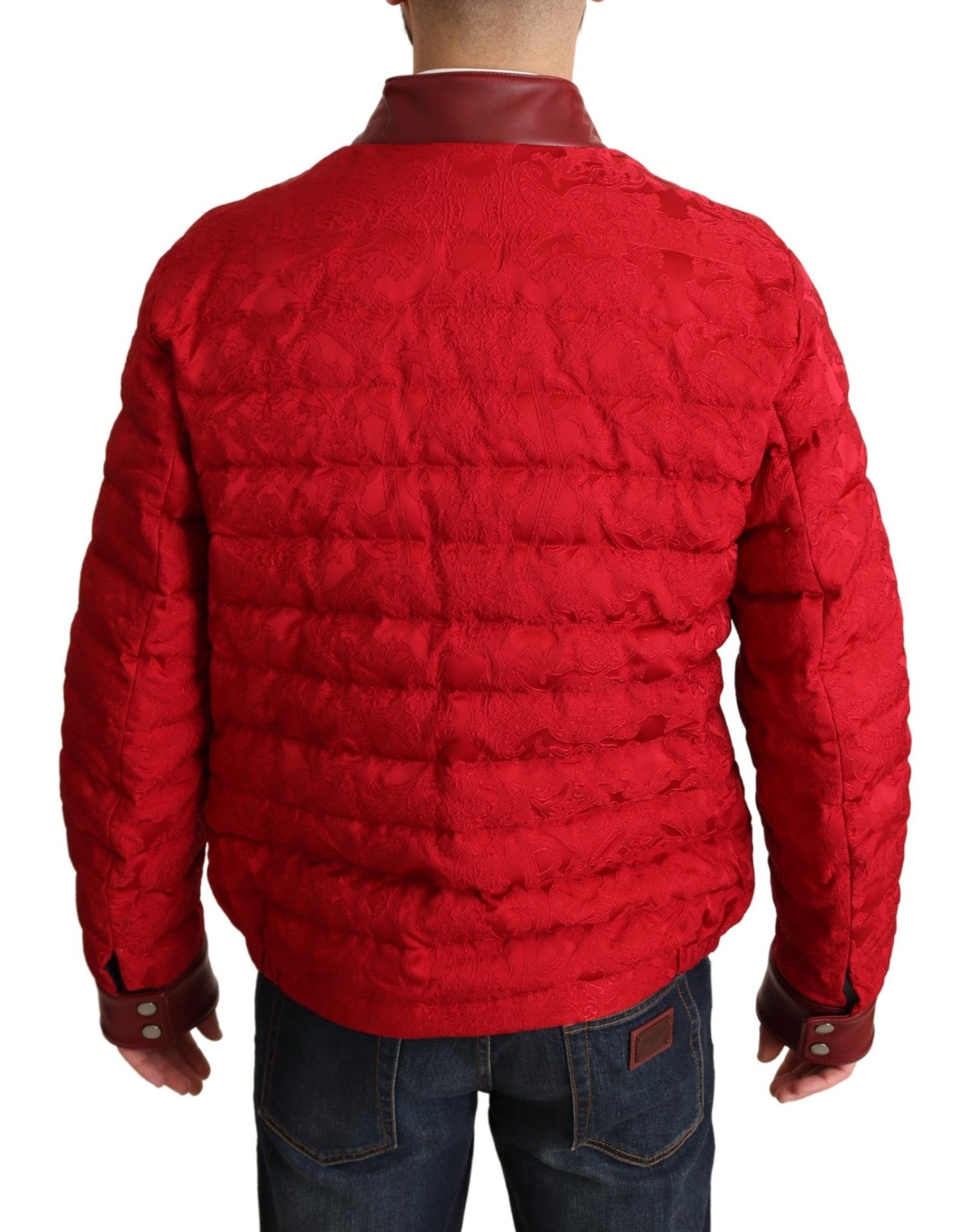 Dolce & Gabbana – Bomberjacke aus rotem Brokat mit goldenem Kronenlogo