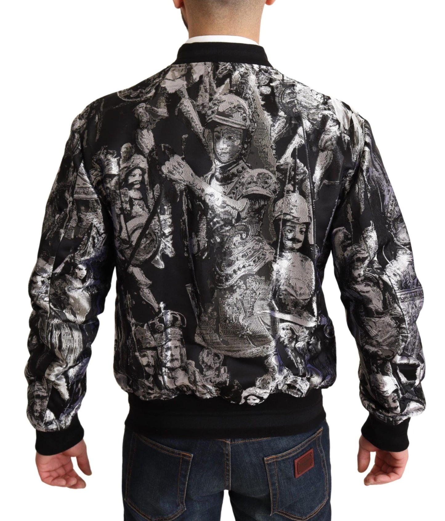 Dolce & Gabbana – Bomberjacke mit Puppi-Motiv in Schwarz und Silber