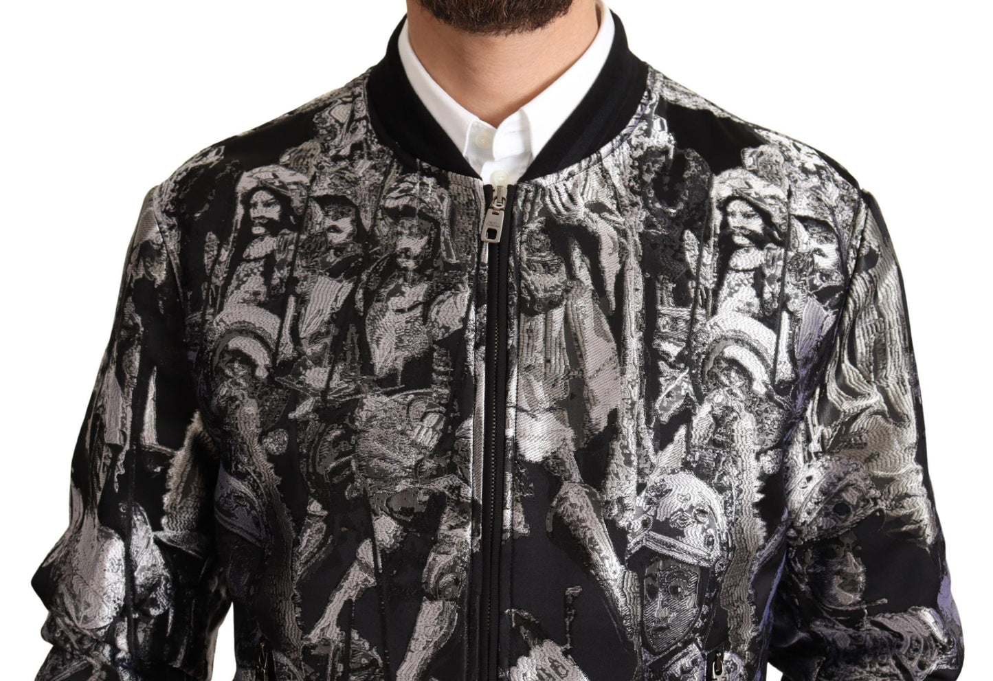 Dolce & Gabbana – Bomberjacke mit Puppi-Motiv in Schwarz und Silber