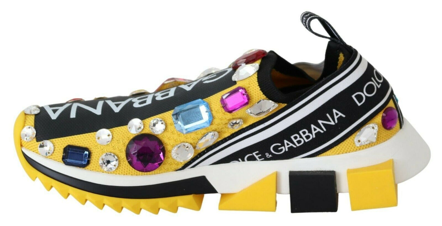 Dolce & Gabbana Gelbe Sneakers mit mehrfarbigen Kristallen