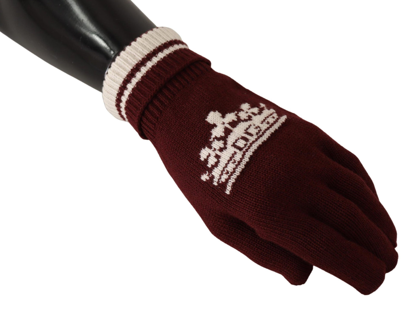Dolce & Gabbana – Rote und weiße Kaschmirhandschuhe mit D&G-Logo und Krone