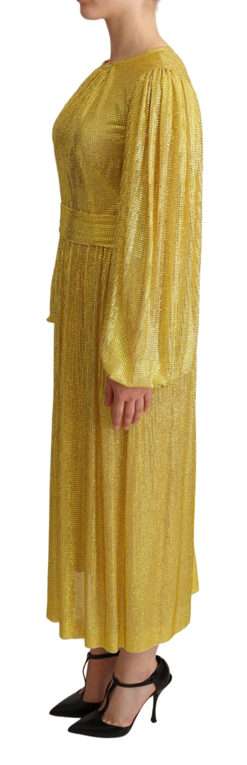 Dolce & Gabbana – Gelbes, plissiertes Maxikleid aus Kristallnetz