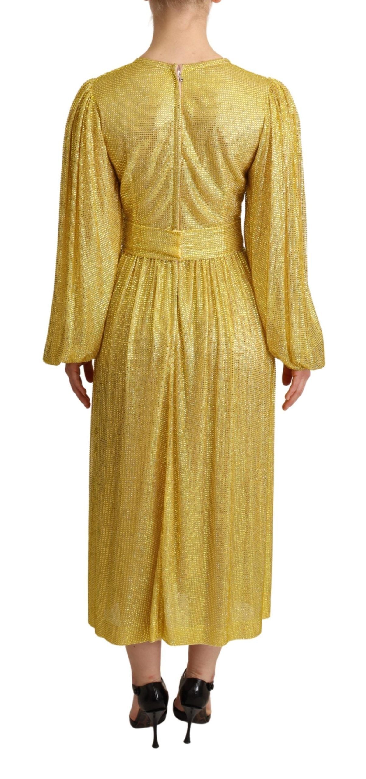 Dolce & Gabbana – Gelbes, plissiertes Maxikleid aus Kristallnetz
