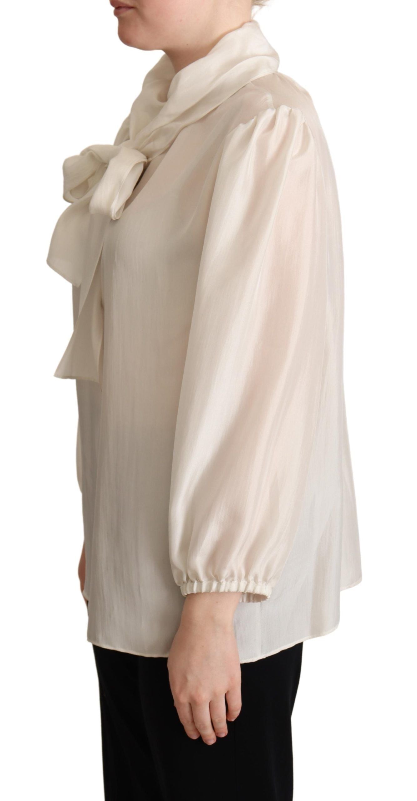 Dolce & Gabbana Hellgraues Hemd mit Ascot-Kragen und Seidenbluse