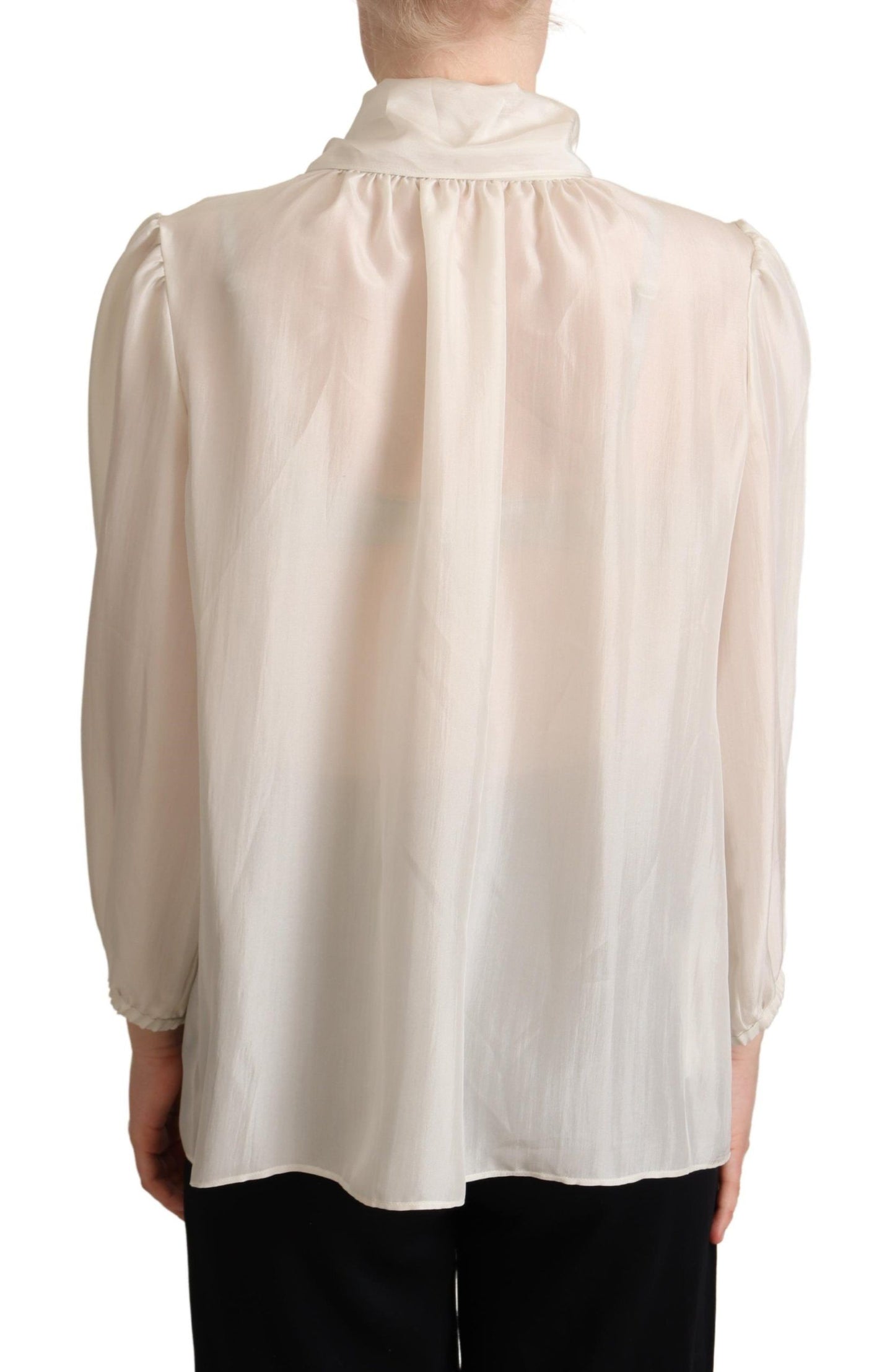Dolce & Gabbana Hellgraues Hemd mit Ascot-Kragen und Seidenbluse