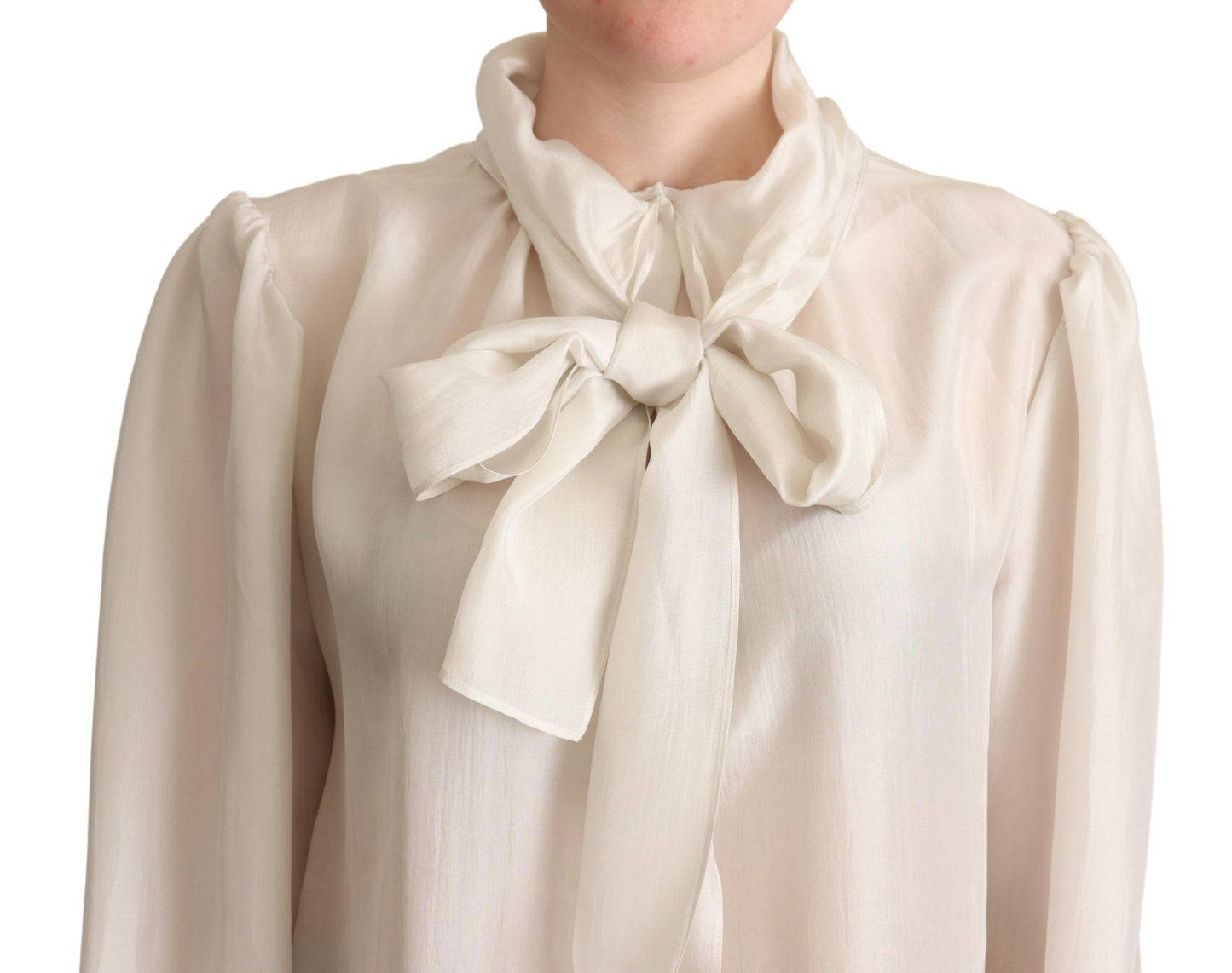 Dolce & Gabbana Hellgraues Hemd mit Ascot-Kragen und Seidenbluse