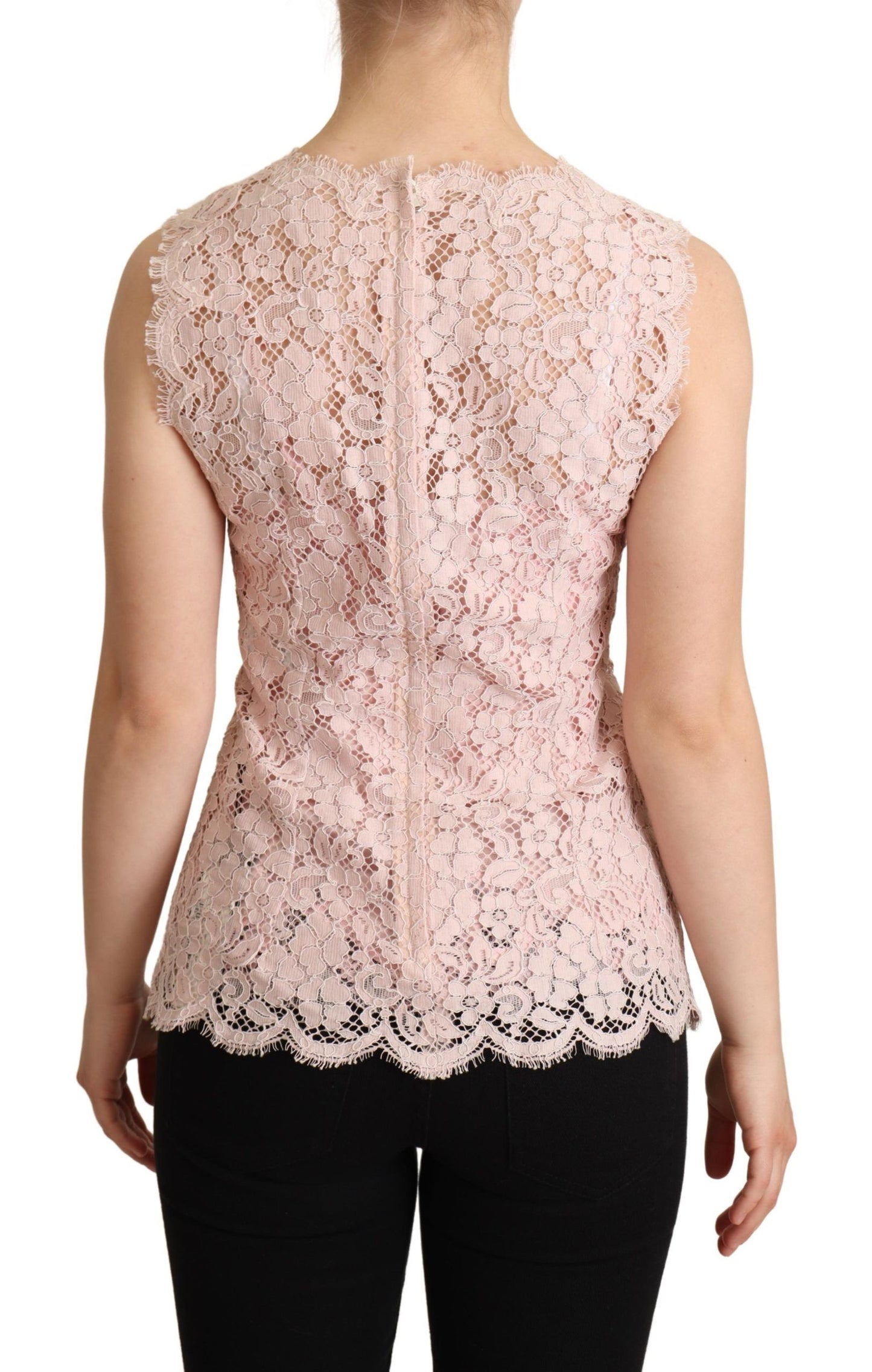 Dolce & Gabbana, rosafarbenes, ärmelloses Tanktop aus geblümter Spitze