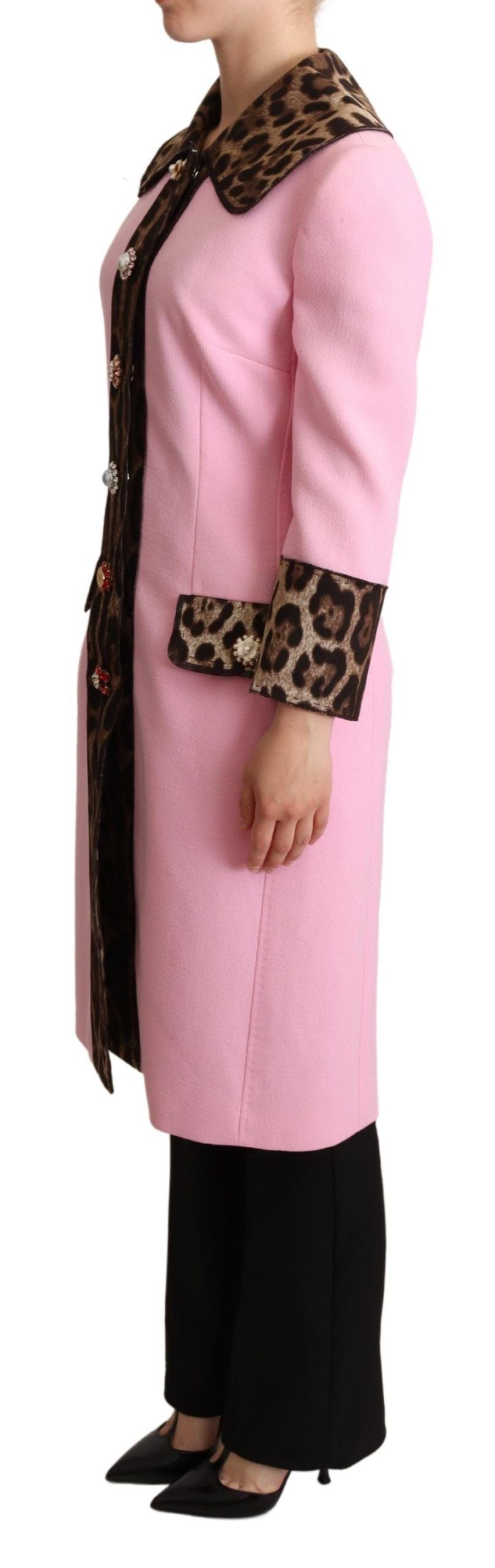 Dolce & Gabbana – Trenchcoat-Jacke aus rosafarbener Wolle mit Leopardenmuster
