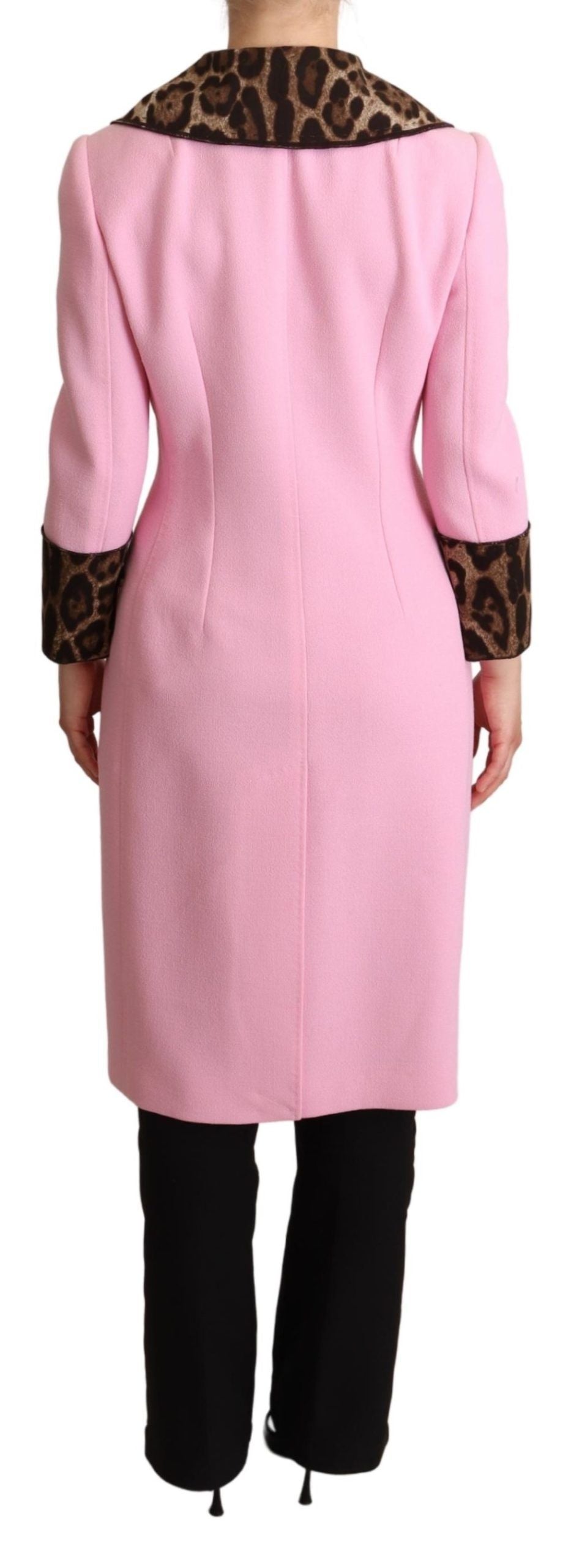 Dolce & Gabbana – Trenchcoat-Jacke aus rosafarbener Wolle mit Leopardenmuster