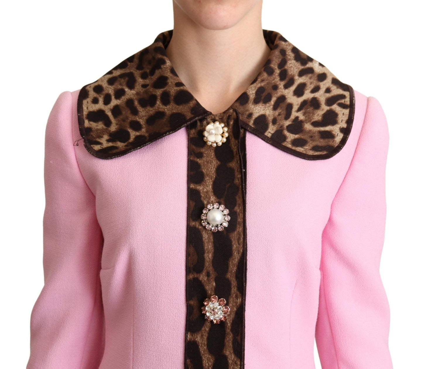 Dolce & Gabbana – Trenchcoat-Jacke aus rosafarbener Wolle mit Leopardenmuster