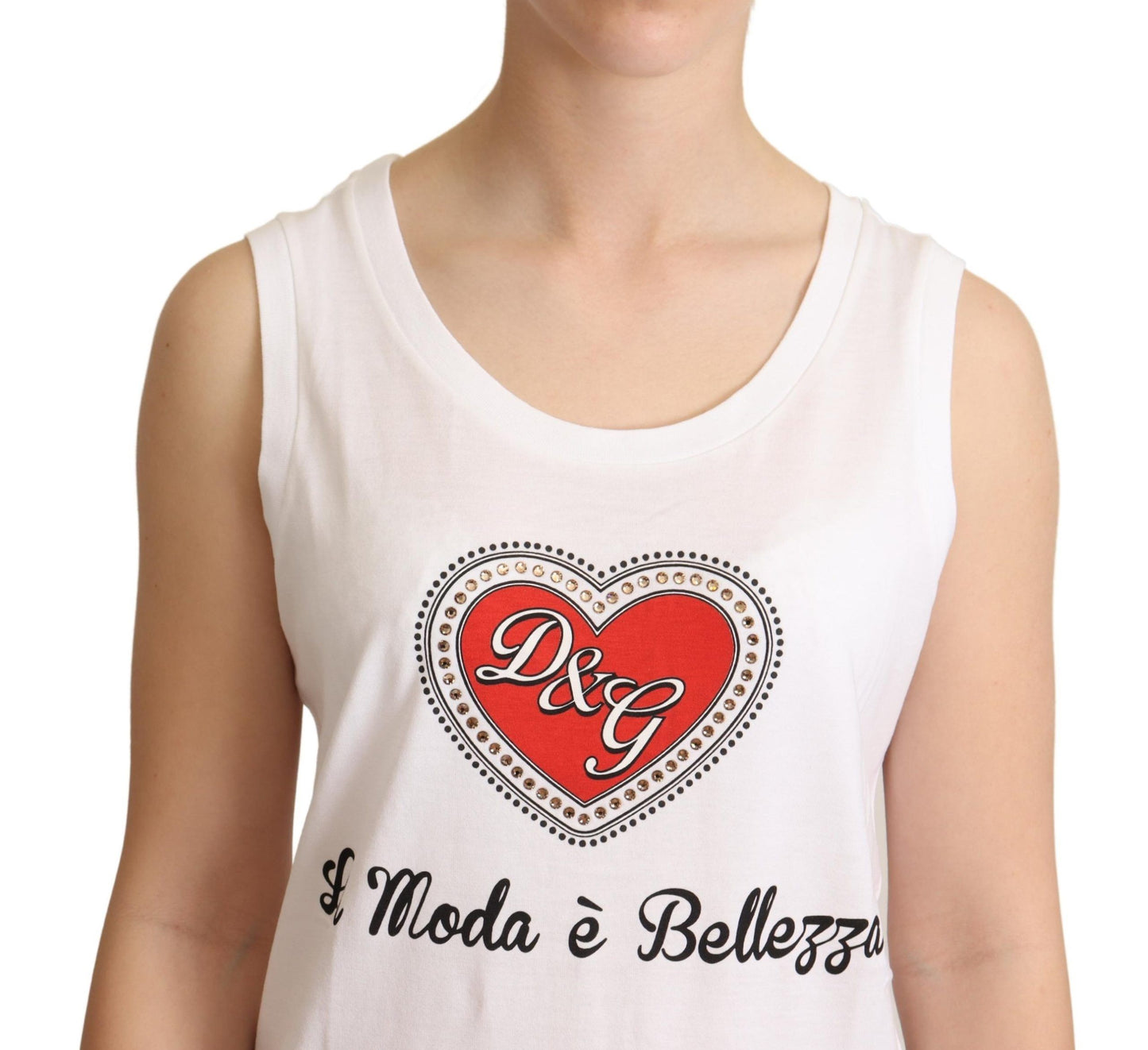 Dolce & Gabbana – Weißes La Moda-Tanktop mit Kristallen