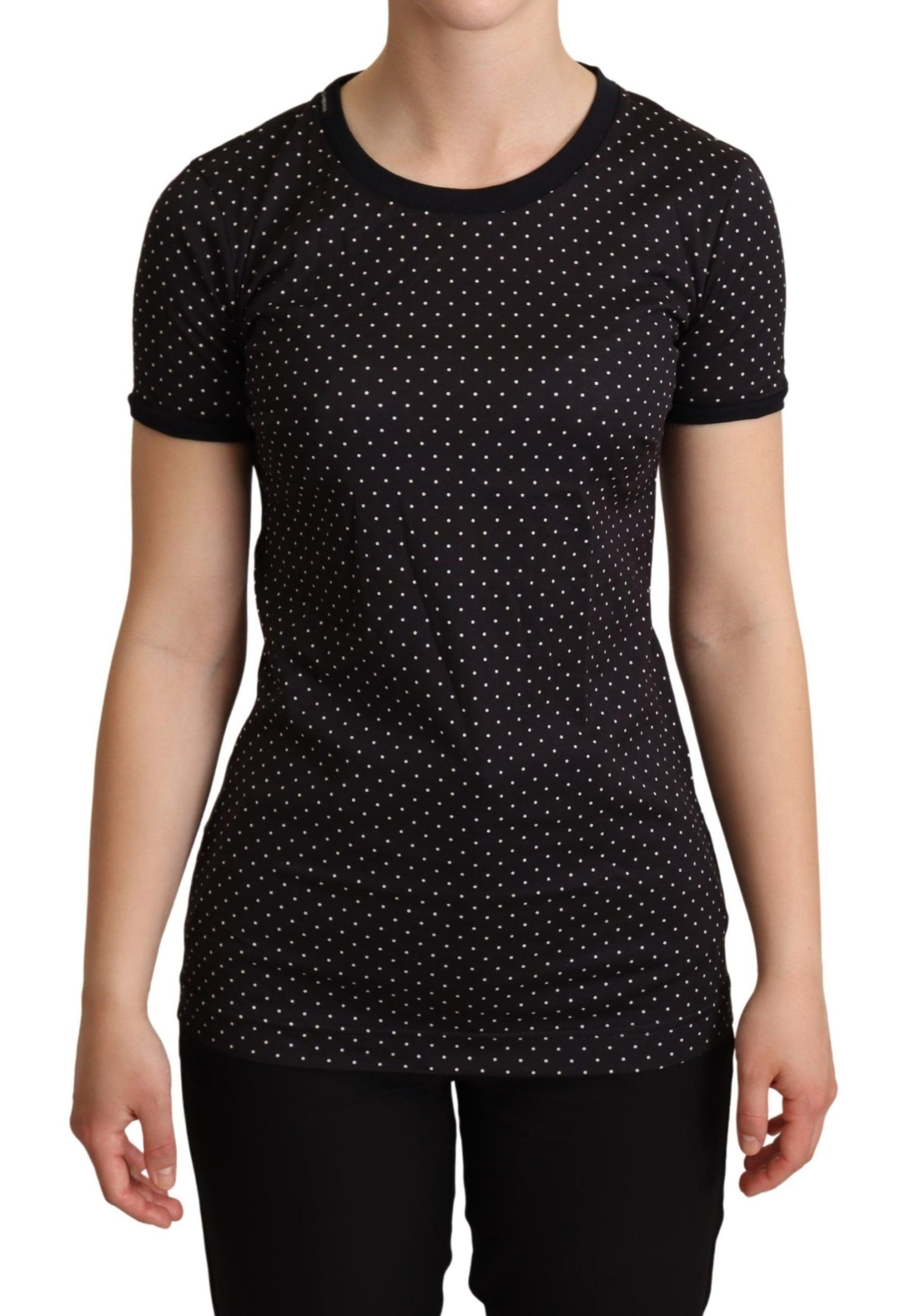 Dolce & Gabbana Schwarzes gepunktetes Baumwoll-T-Shirt mit Rundhalsausschnitt