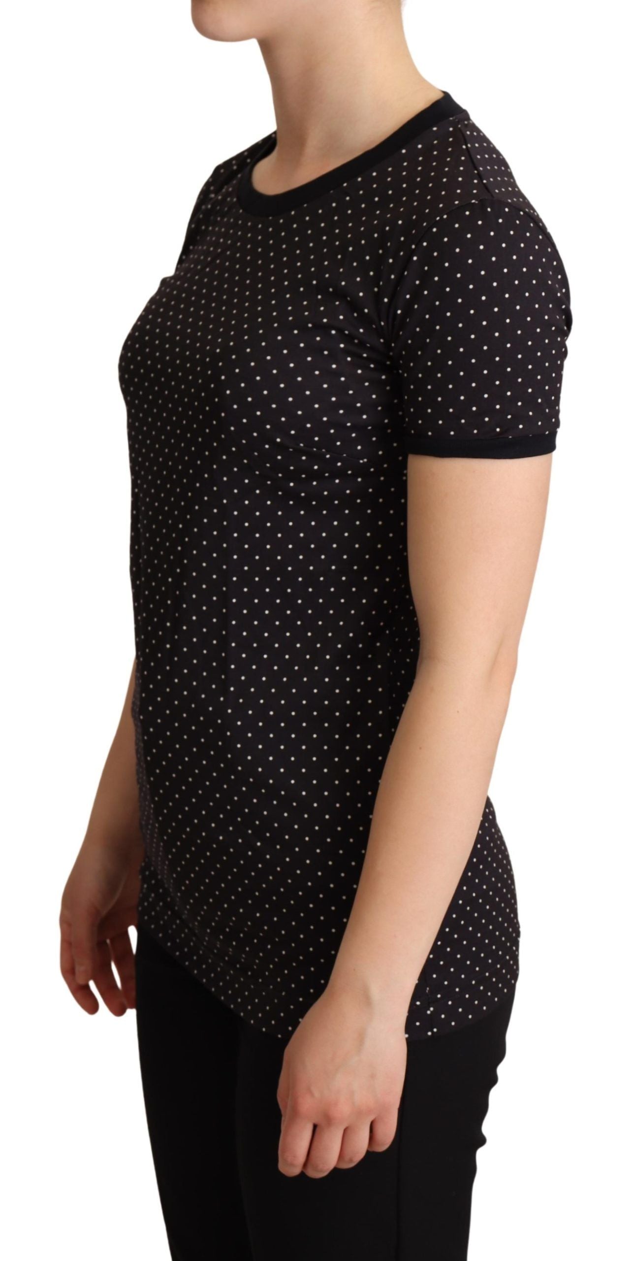 Dolce & Gabbana Schwarzes gepunktetes Baumwoll-T-Shirt mit Rundhalsausschnitt