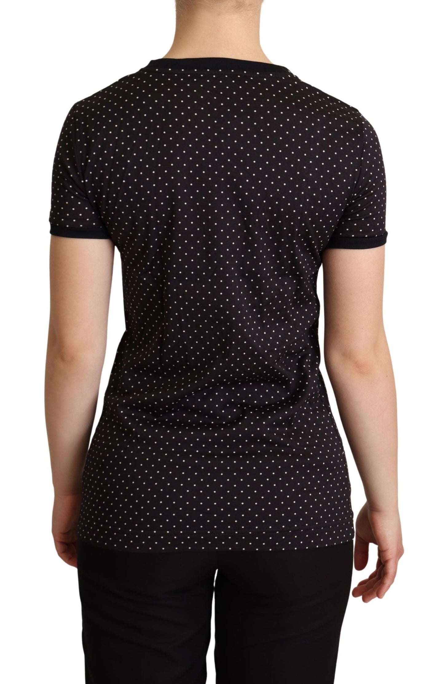Dolce & Gabbana Schwarzes gepunktetes Baumwoll-T-Shirt mit Rundhalsausschnitt