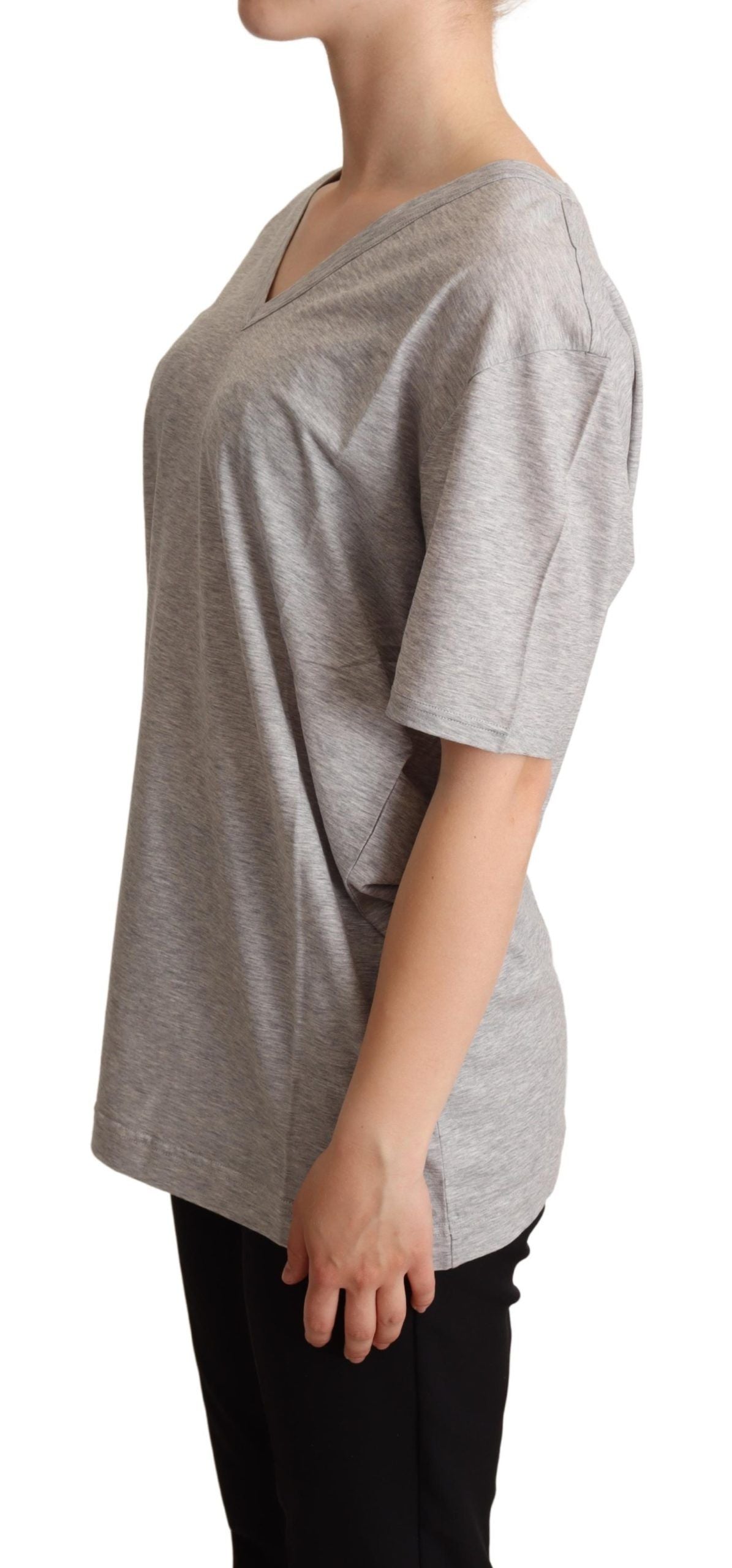 Dolce & Gabbana – Graues, einfarbiges T-Shirt mit V-Ausschnitt aus 100 % Baumwolle