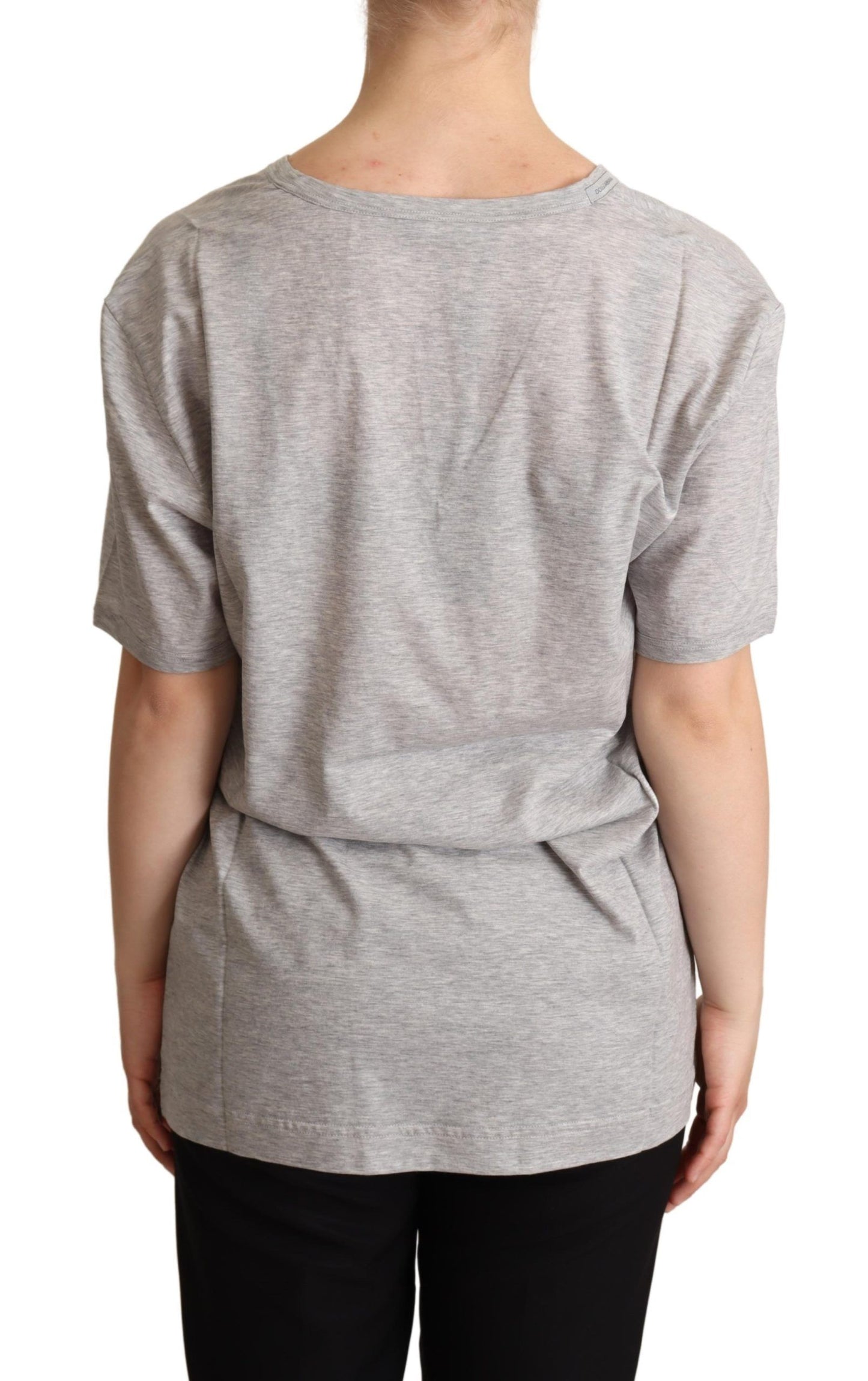 Dolce & Gabbana – Graues, einfarbiges T-Shirt mit V-Ausschnitt aus 100 % Baumwolle