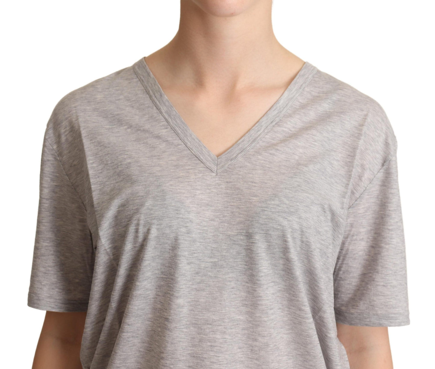 Dolce & Gabbana – Graues, einfarbiges T-Shirt mit V-Ausschnitt aus 100 % Baumwolle
