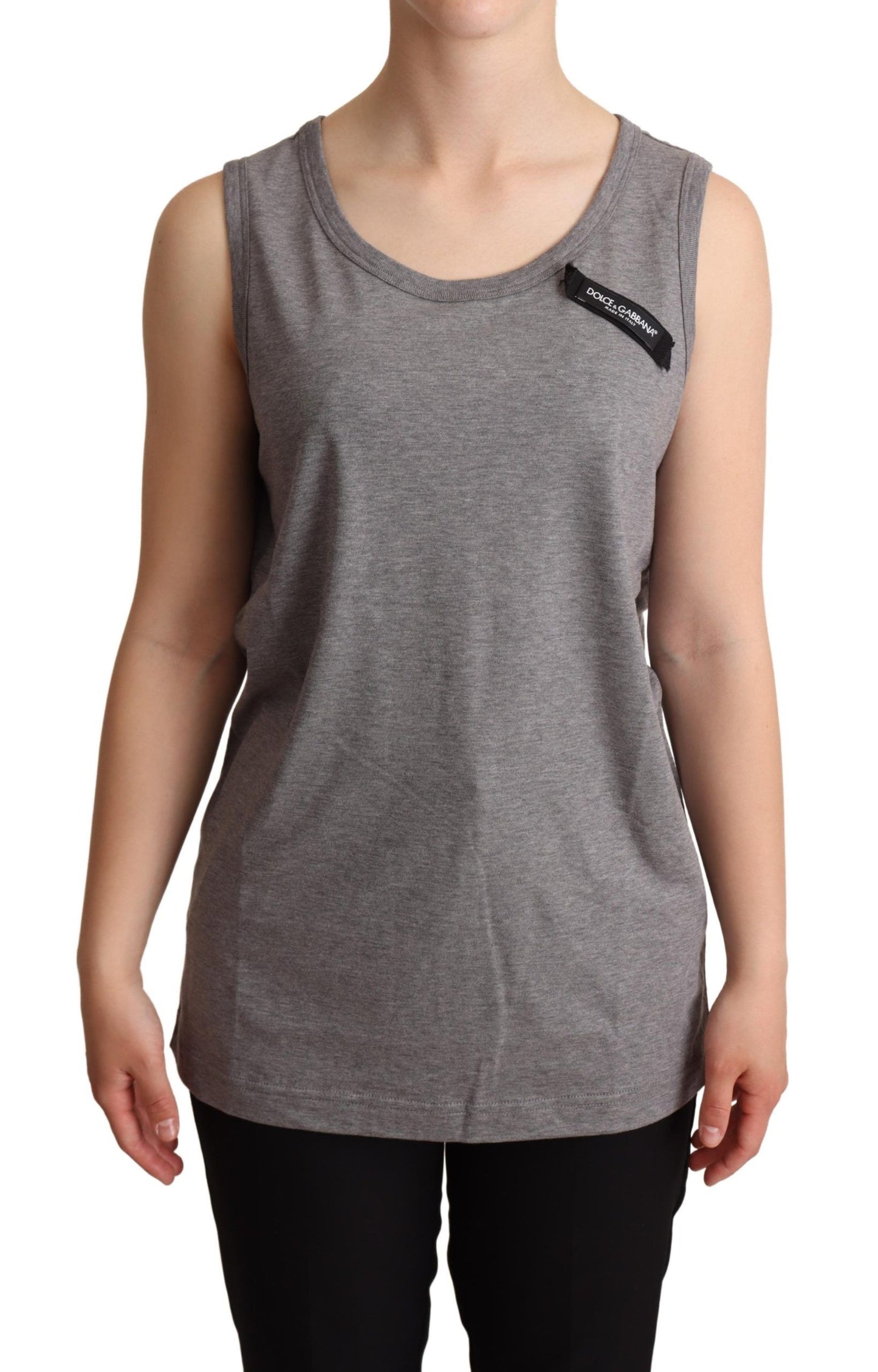 Dolce & Gabbana Graues ärmelloses Tanktop mit Rundhalsausschnitt