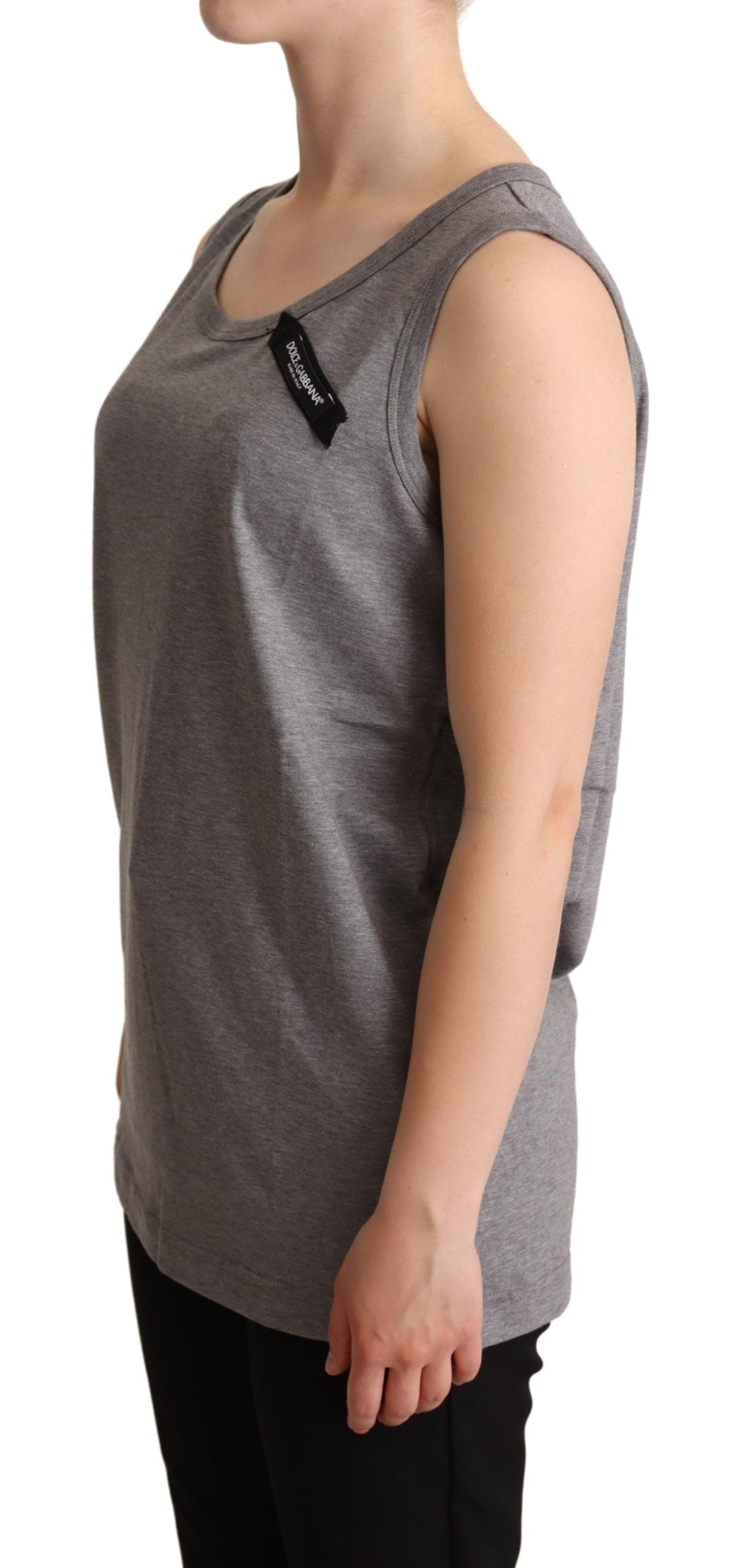 Dolce & Gabbana Graues ärmelloses Tanktop mit Rundhalsausschnitt
