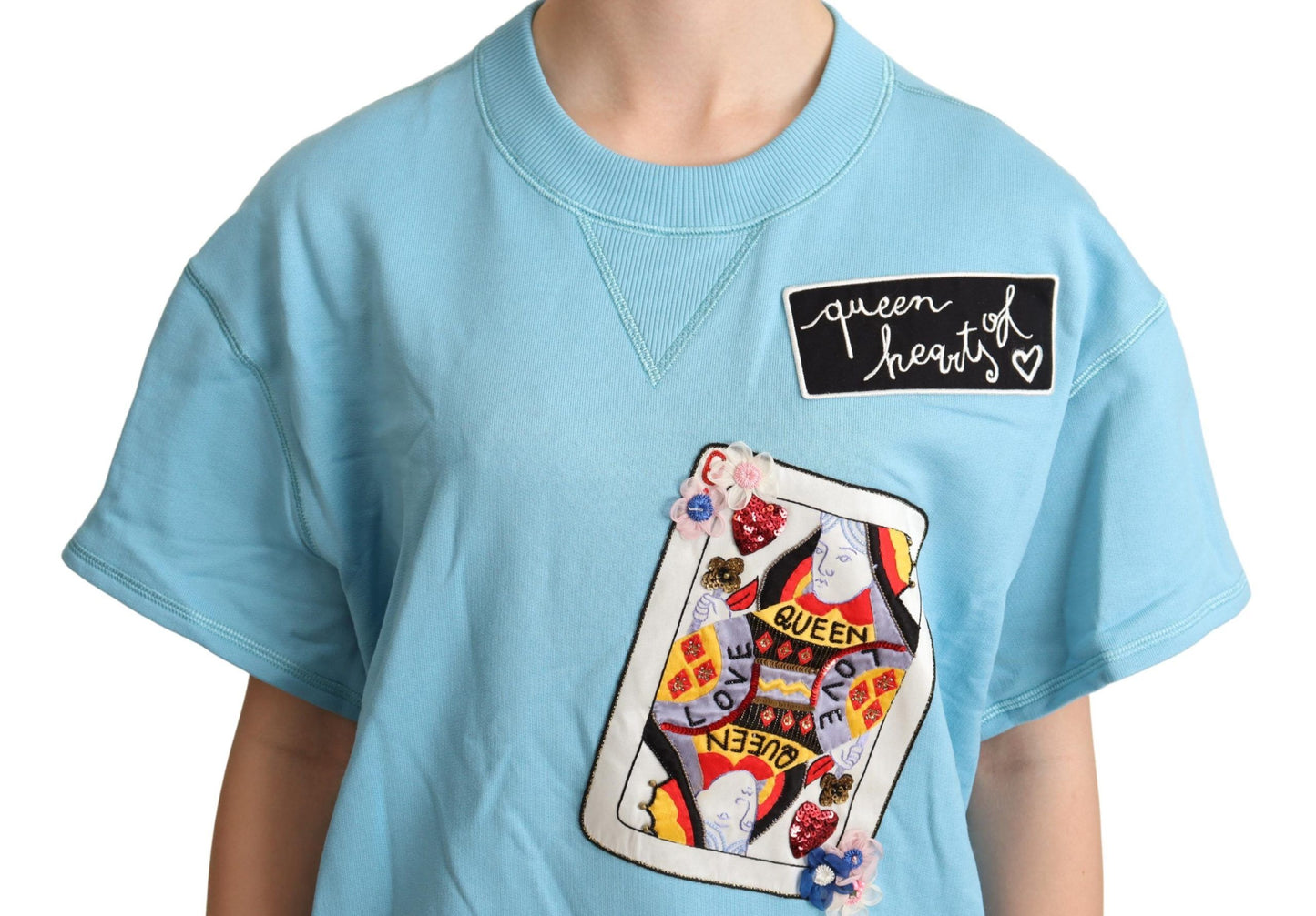 Dolce & Gabbana Blaues T-Shirt mit Herzkönigin-Karte