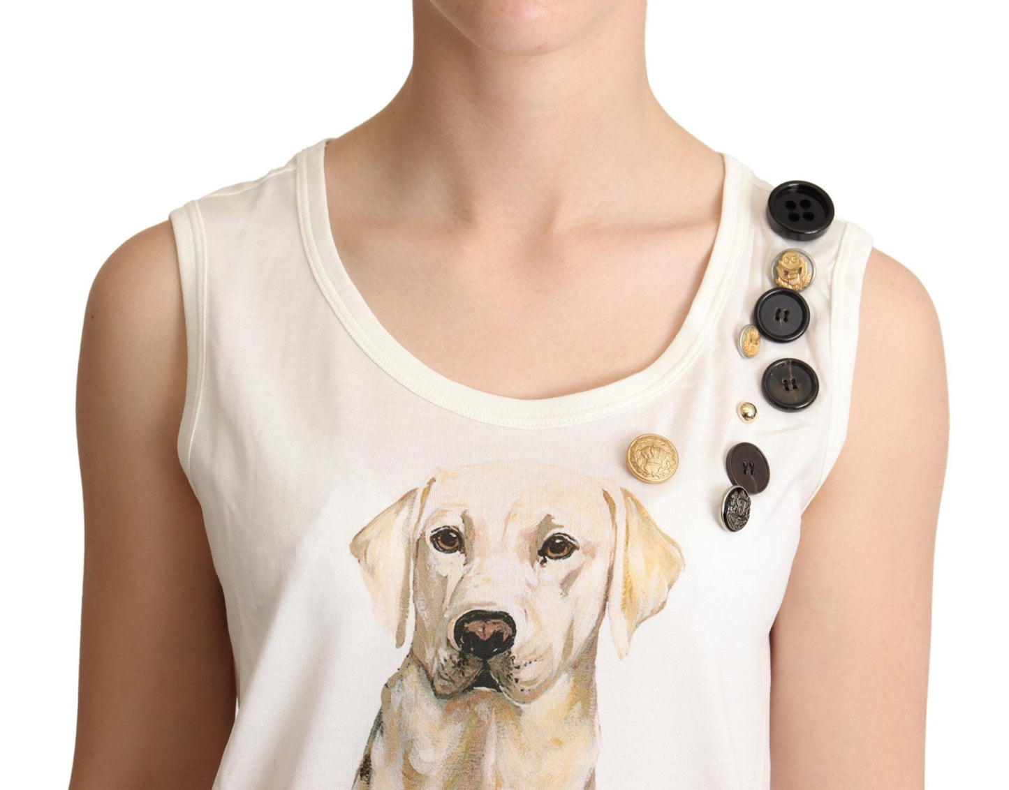 Dolce & Gabbana Weißes T-Shirt mit Hunde-Blumendruck und Verzierung