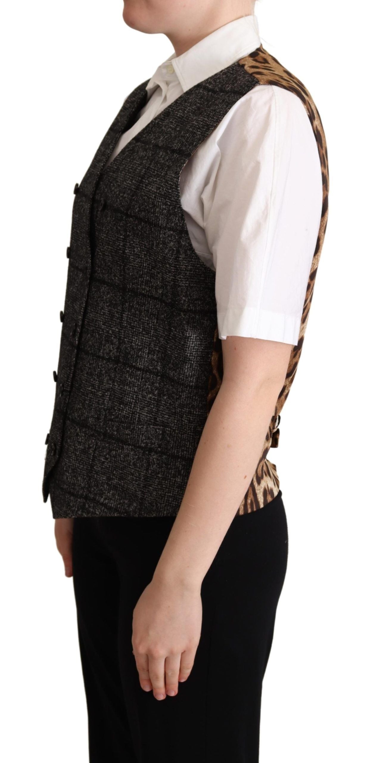 Dolce & Gabbana – Weste aus grauer Wolle mit Leopardenmuster