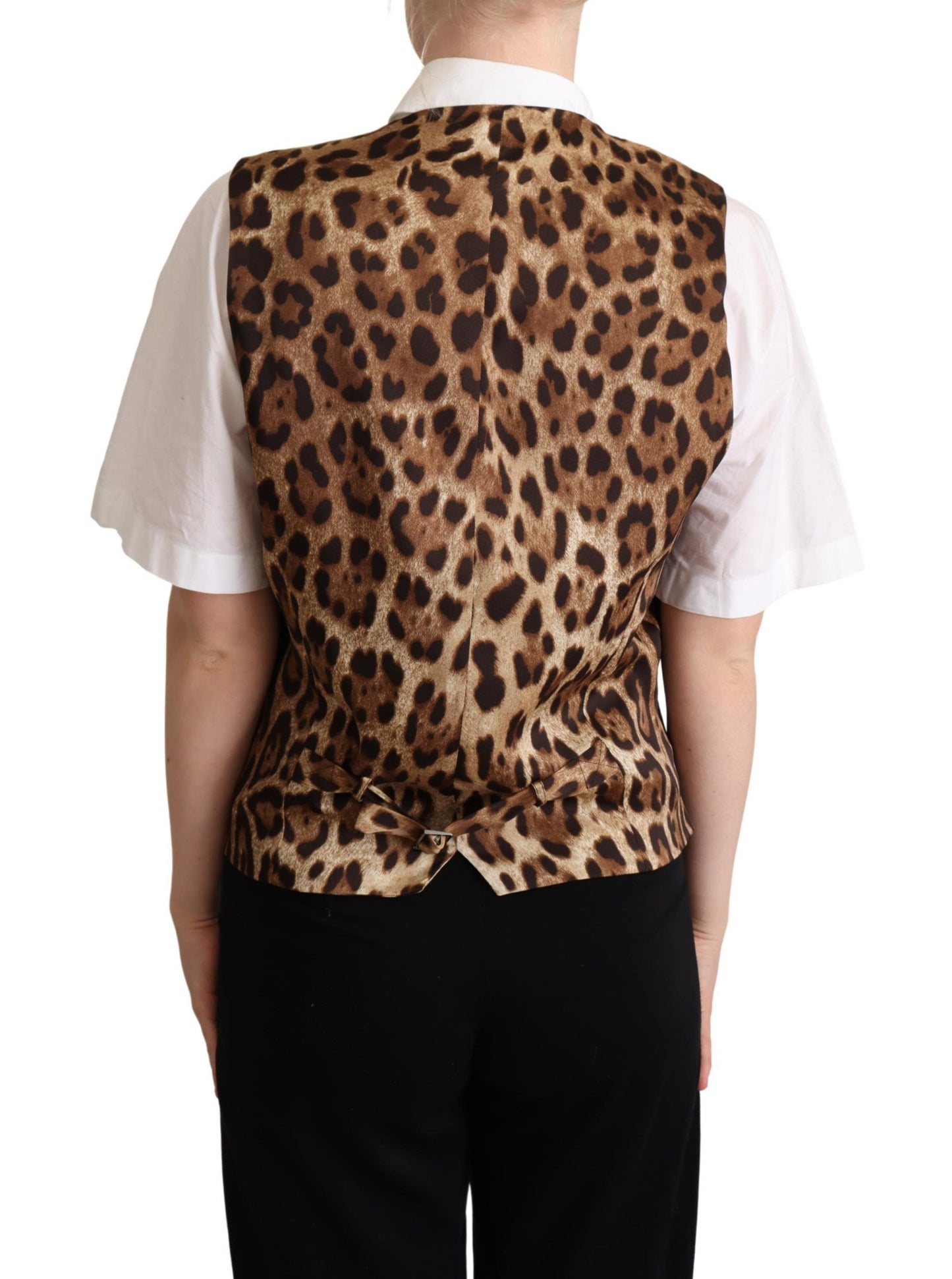 Dolce & Gabbana – Weste aus grauer Wolle mit Leopardenmuster