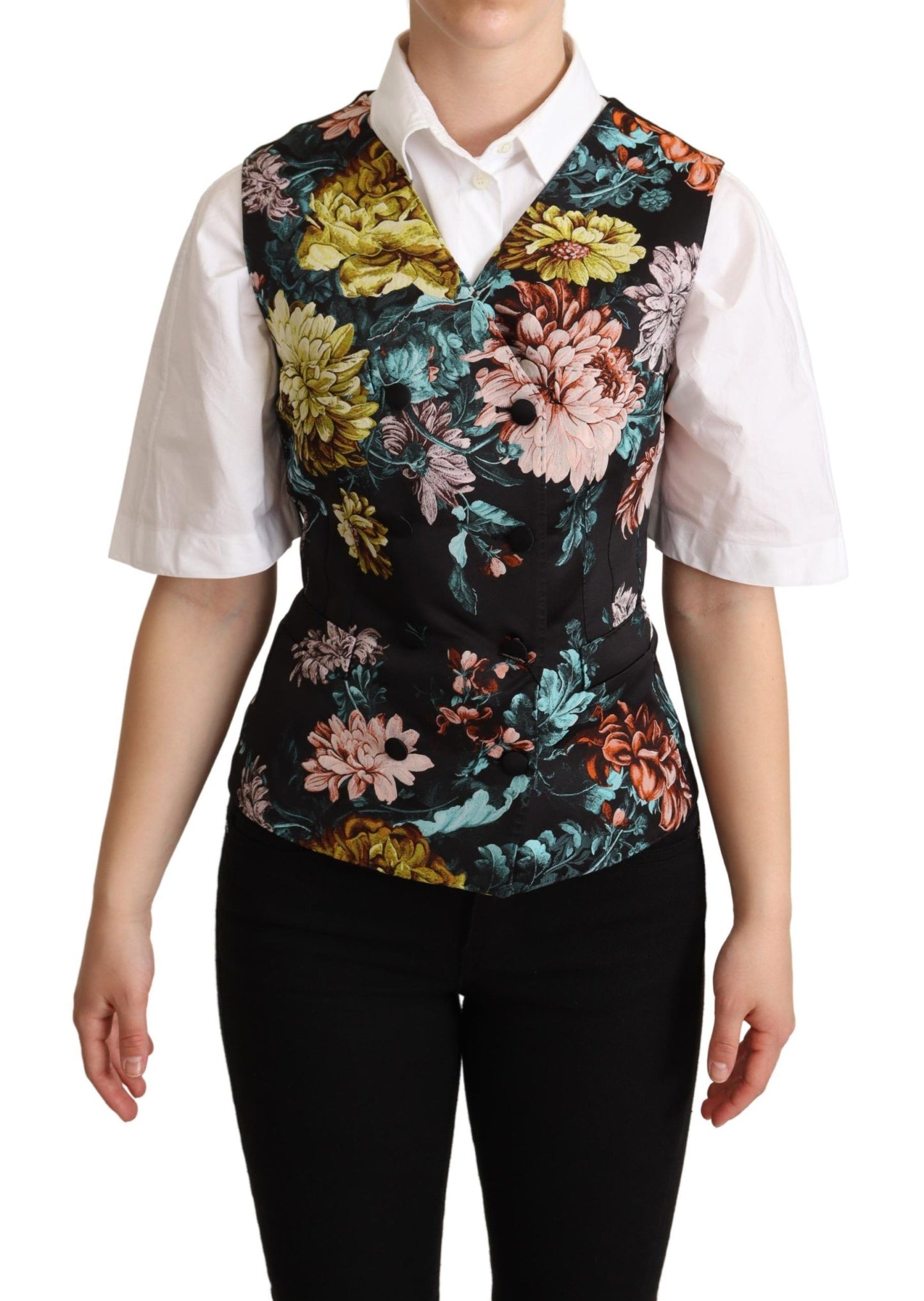 Dolce & Gabbana – Schwarze Weste aus Jacquard mit Blumenmuster
