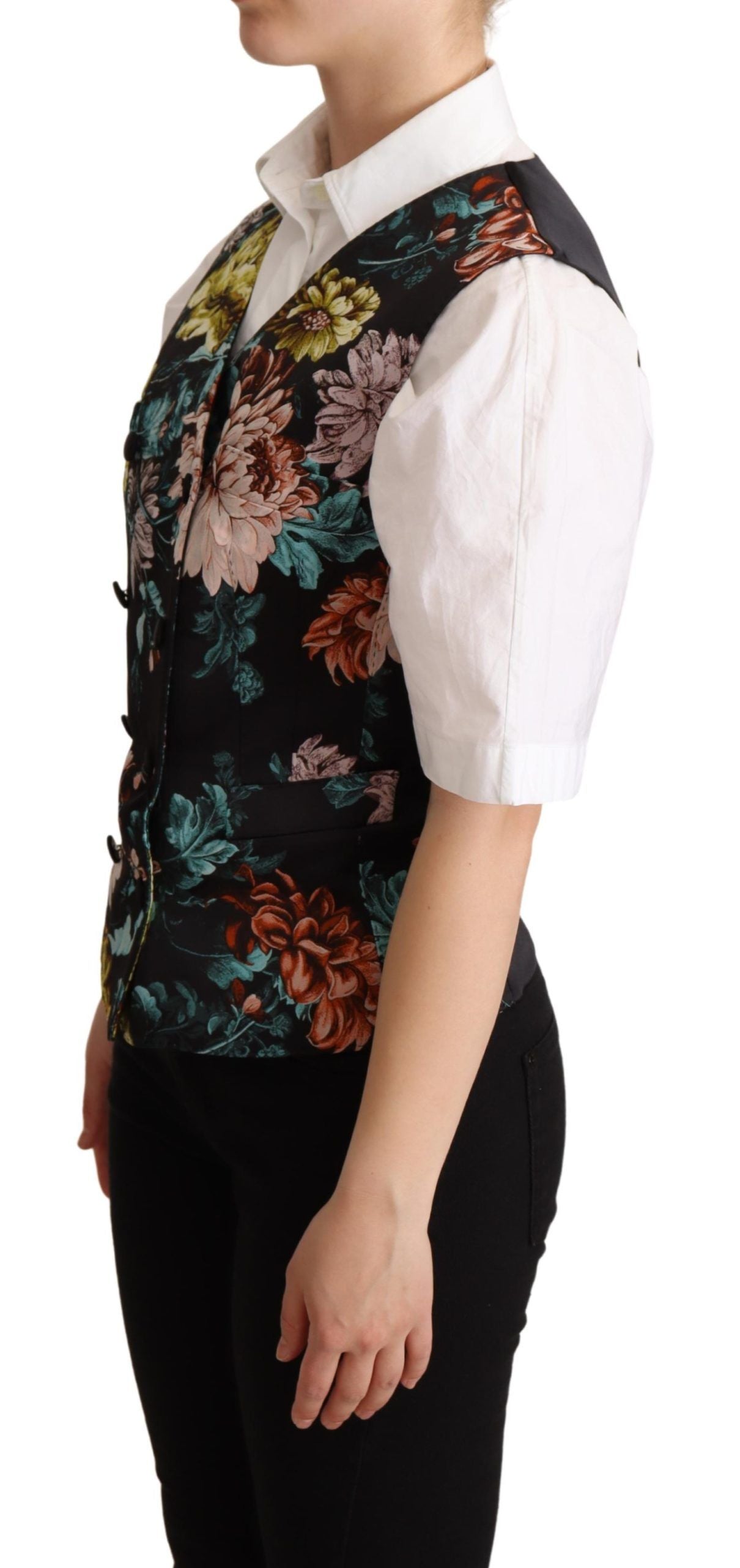 Dolce & Gabbana – Schwarze Weste aus Jacquard mit Blumenmuster