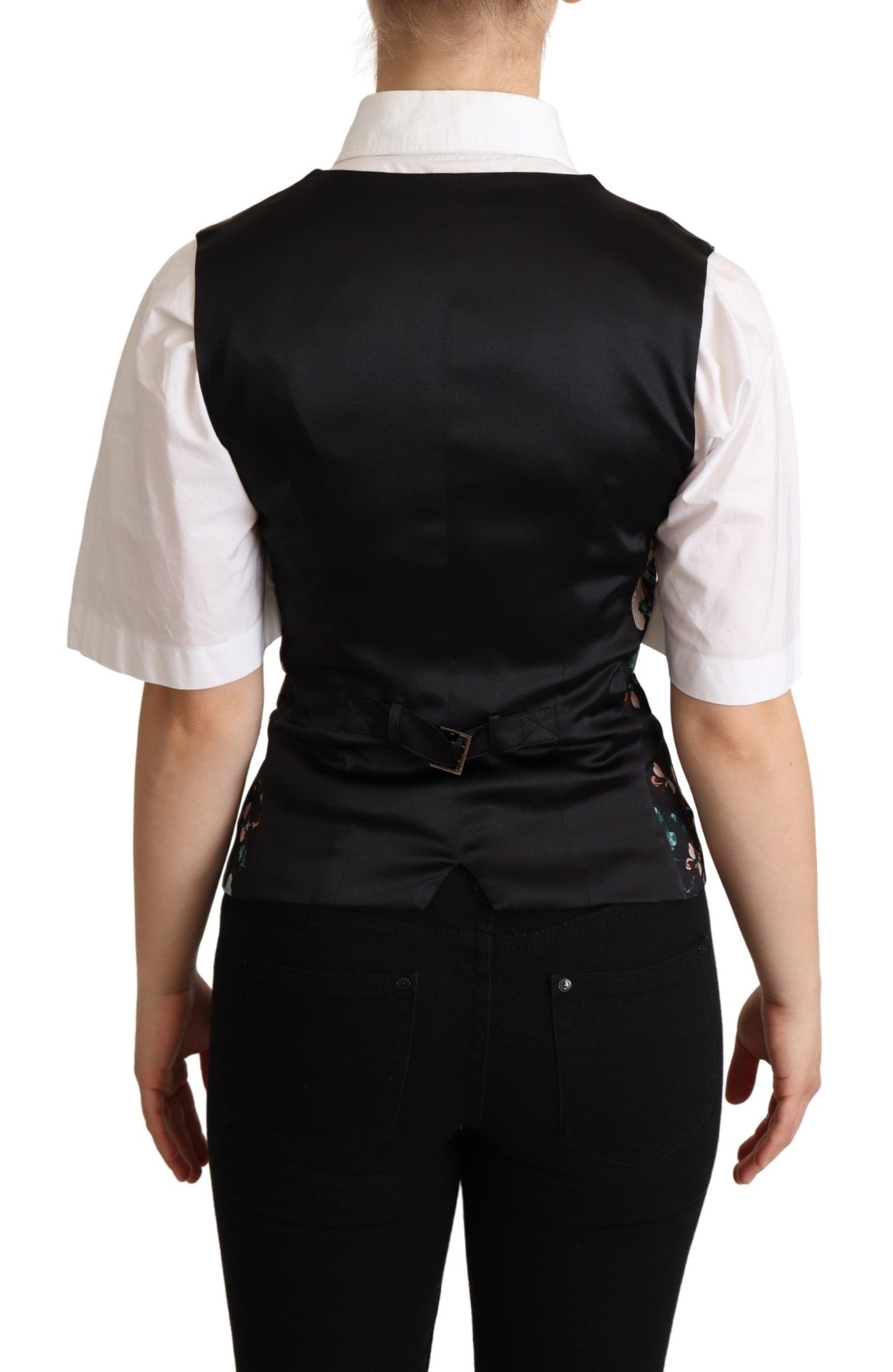Dolce & Gabbana – Schwarze Weste aus Jacquard mit Blumenmuster
