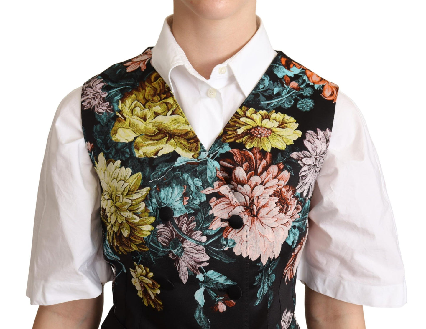 Dolce & Gabbana – Schwarze Weste aus Jacquard mit Blumenmuster