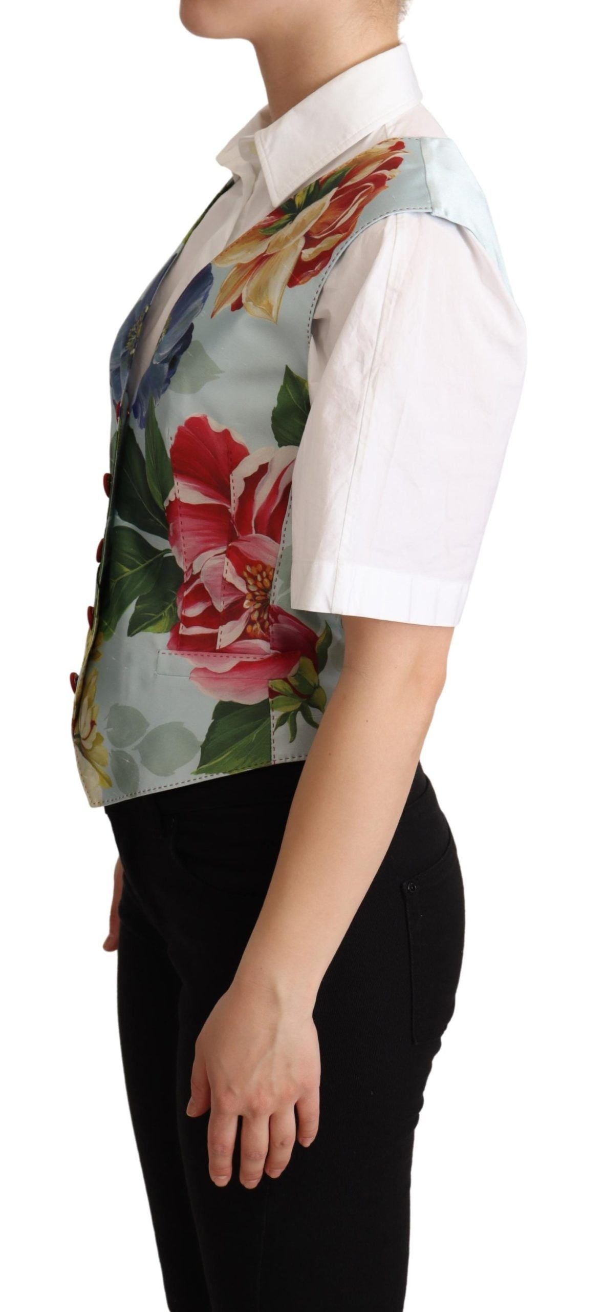 Dolce & Gabbana – Weste aus mintgrüner Seide mit Blumenmuster