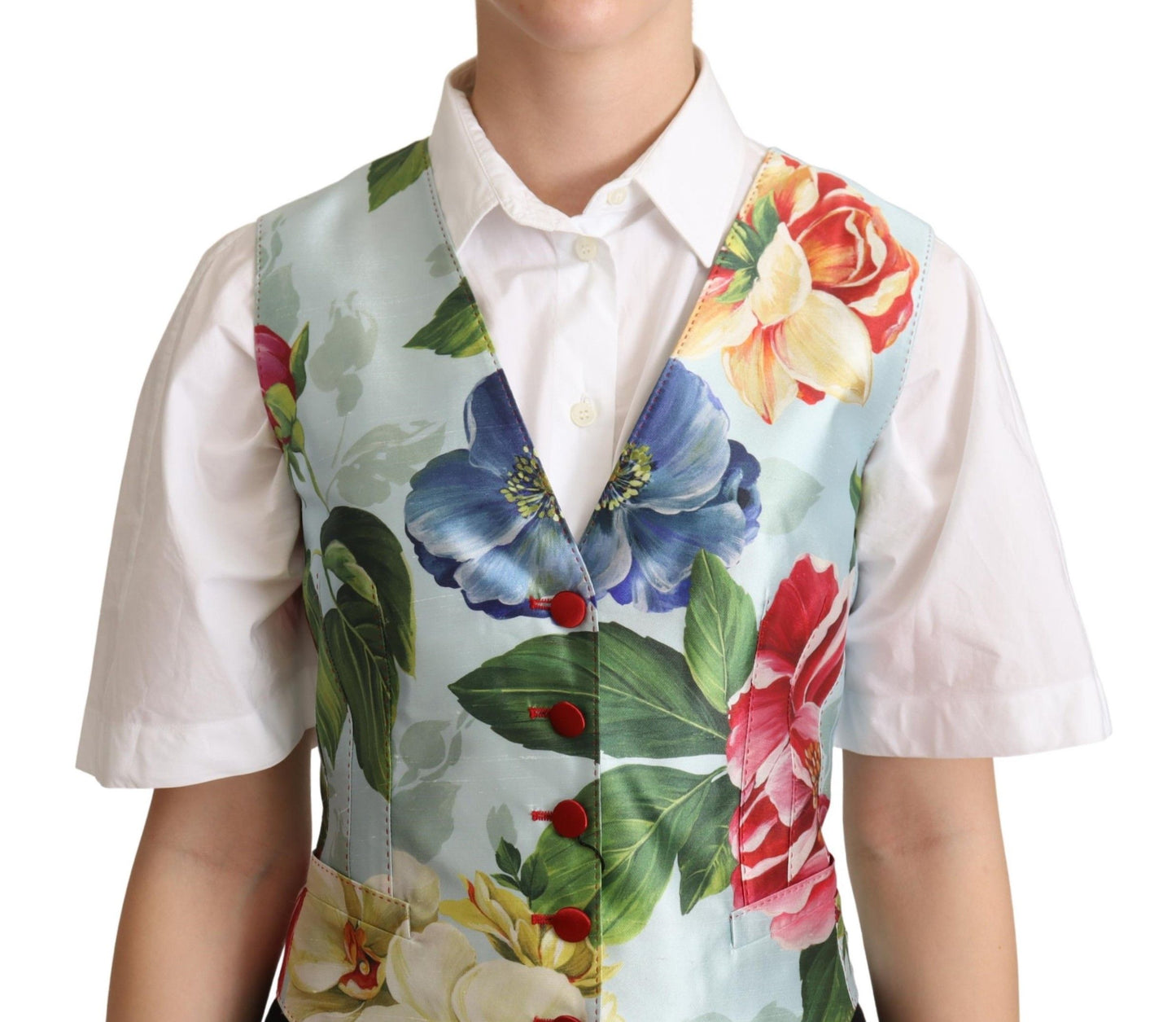 Dolce & Gabbana – Weste aus mintgrüner Seide mit Blumenmuster