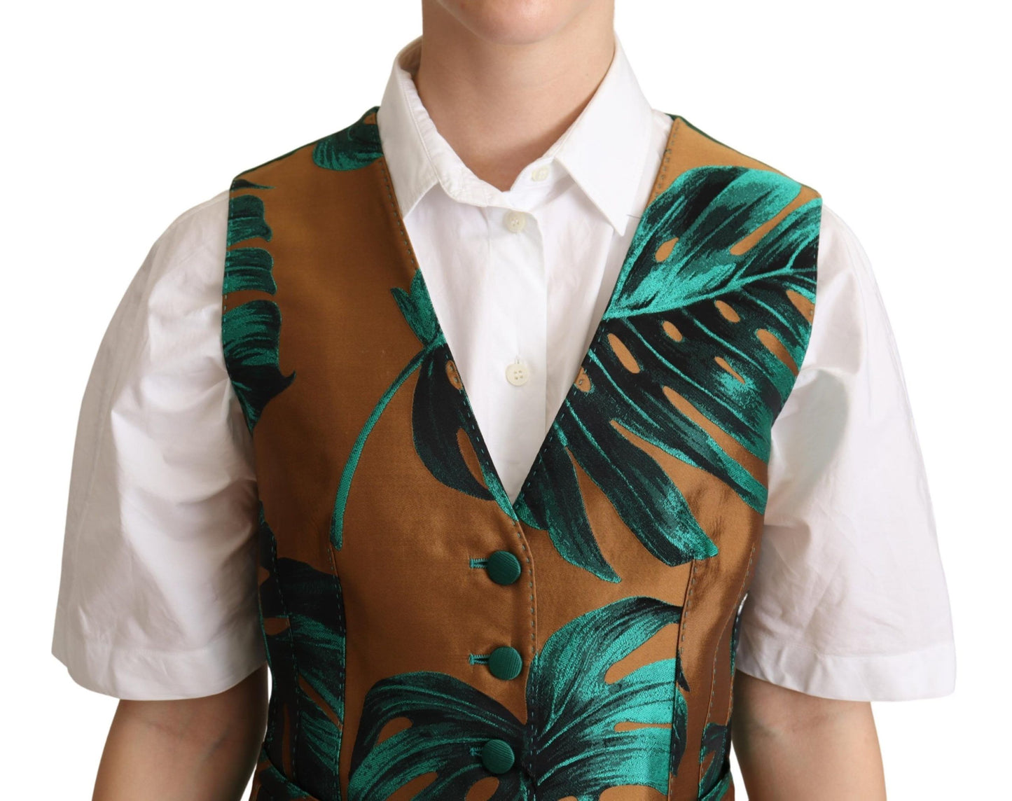 Dolce & Gabbana Weste-Cardigan mit grünem Jacquard-Blattgold