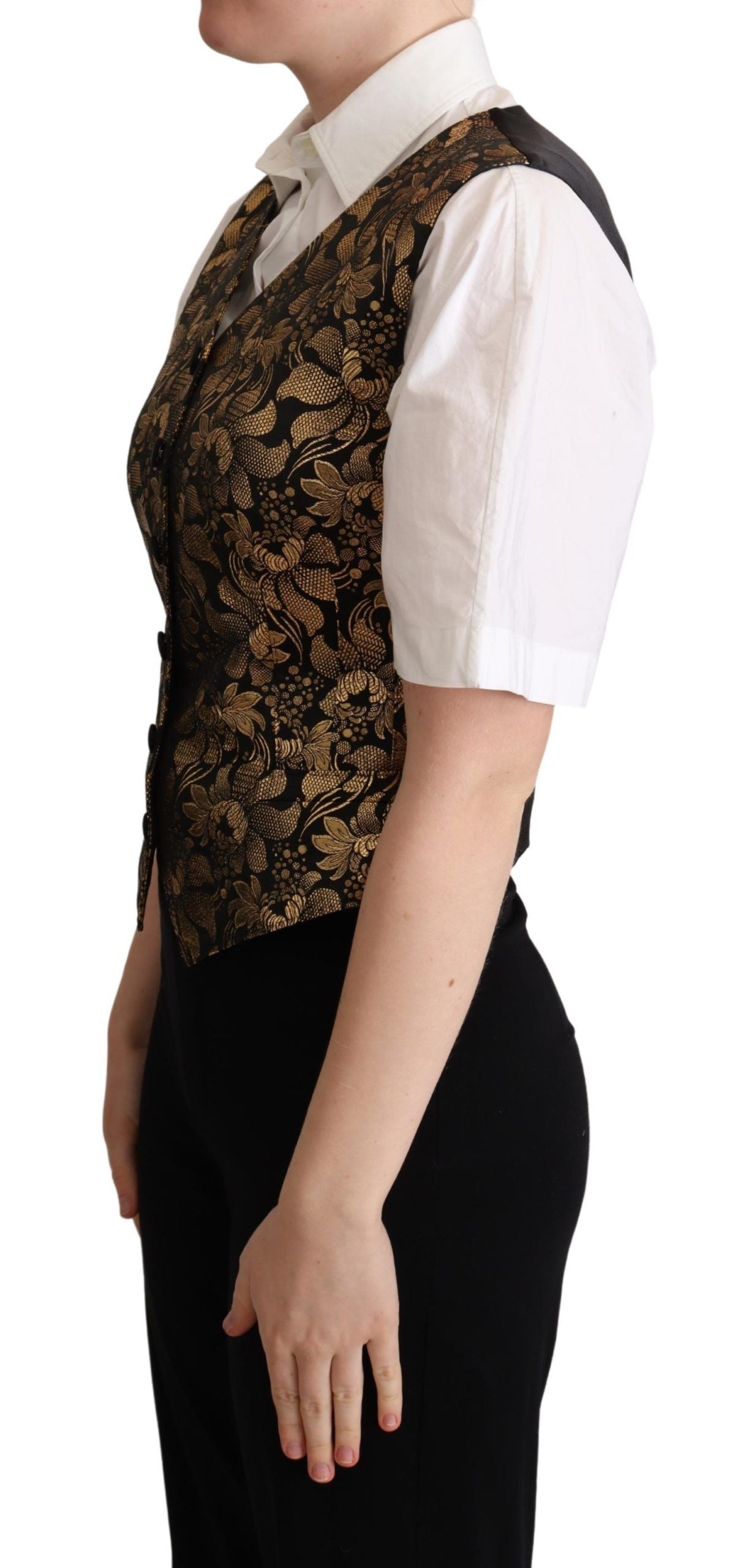 Dolce & Gabbana Weste-Cardigan aus schwarzgoldener Jacquard-Seide