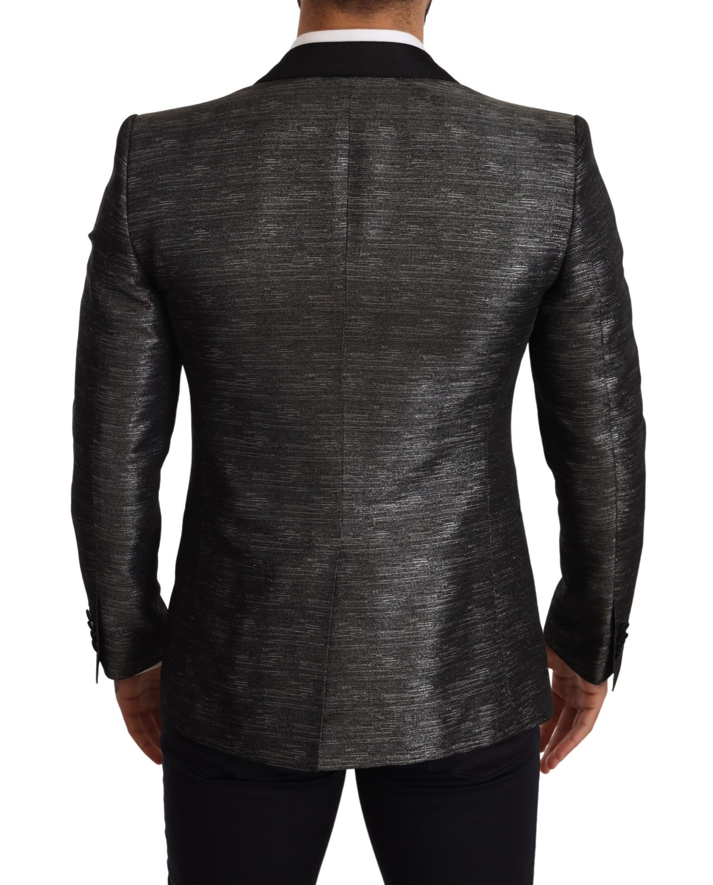 Dolce & Gabbana – Grau-metallic-schwarzer Slim-Smoking-Blazer