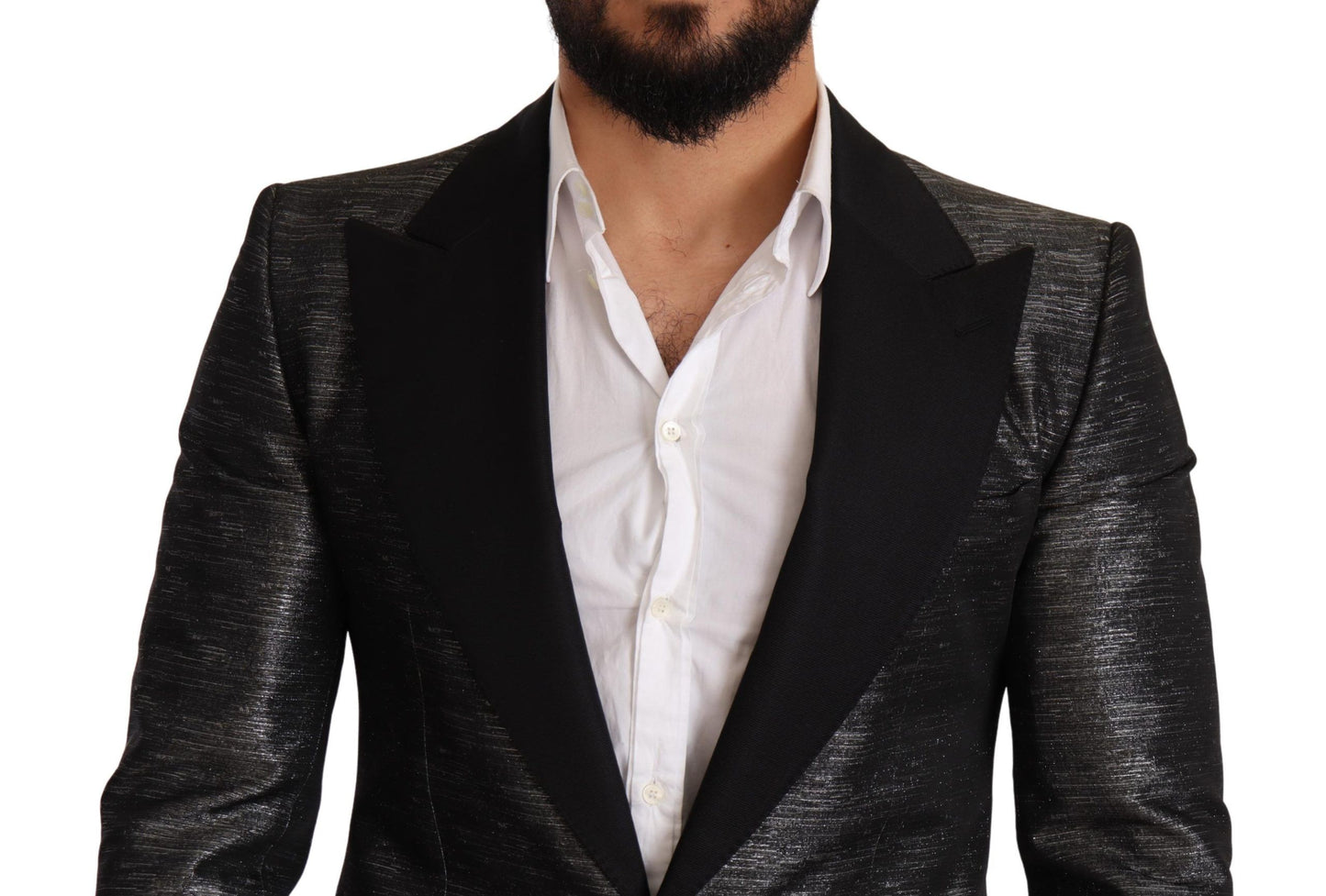 Dolce & Gabbana – Grau-metallic-schwarzer Slim-Smoking-Blazer