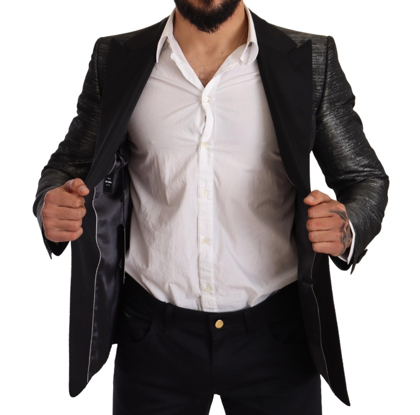 Dolce & Gabbana – Grau-metallic-schwarzer Slim-Smoking-Blazer