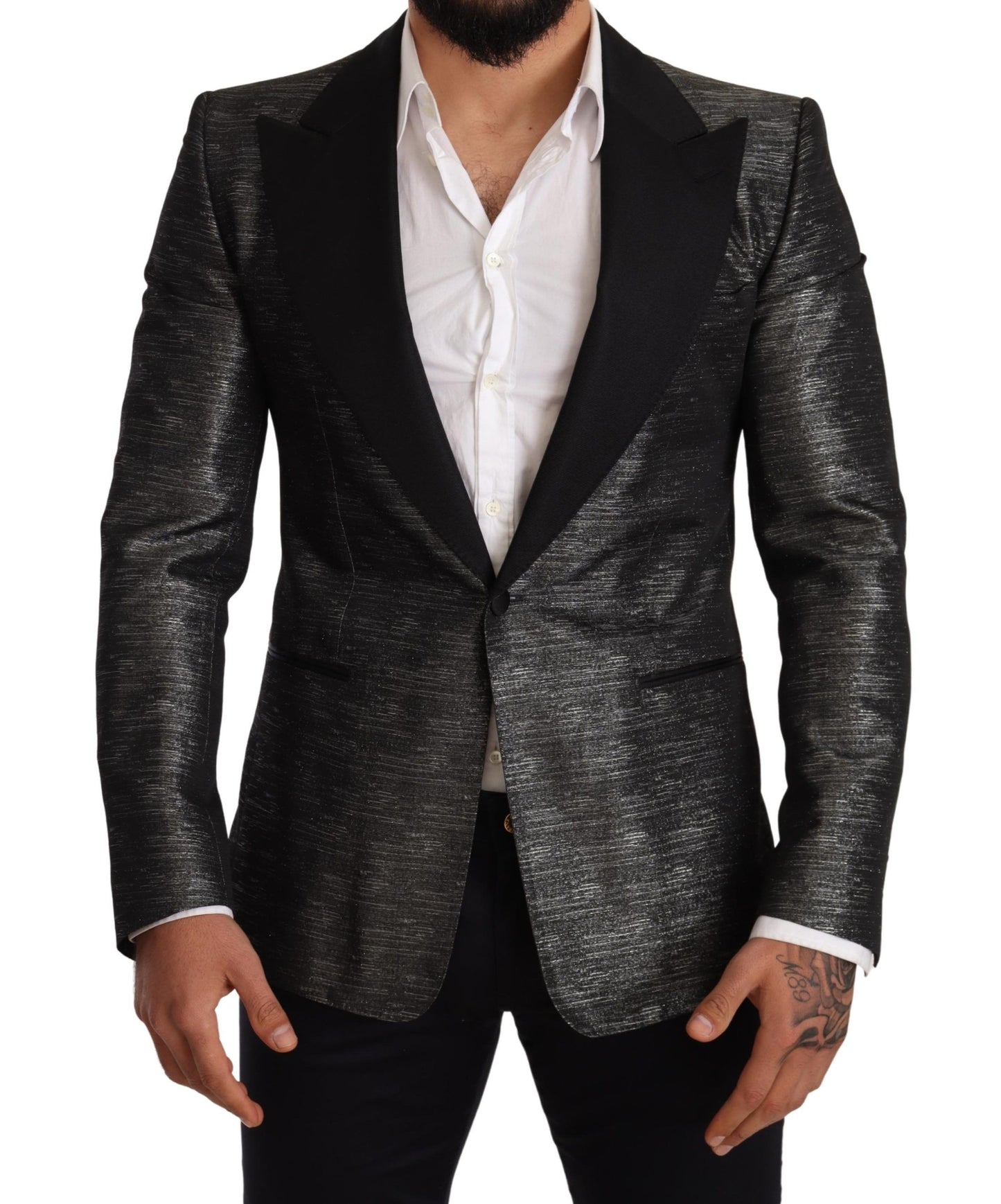 Dolce & Gabbana – Grau-metallic-schwarzer Slim-Smoking-Blazer