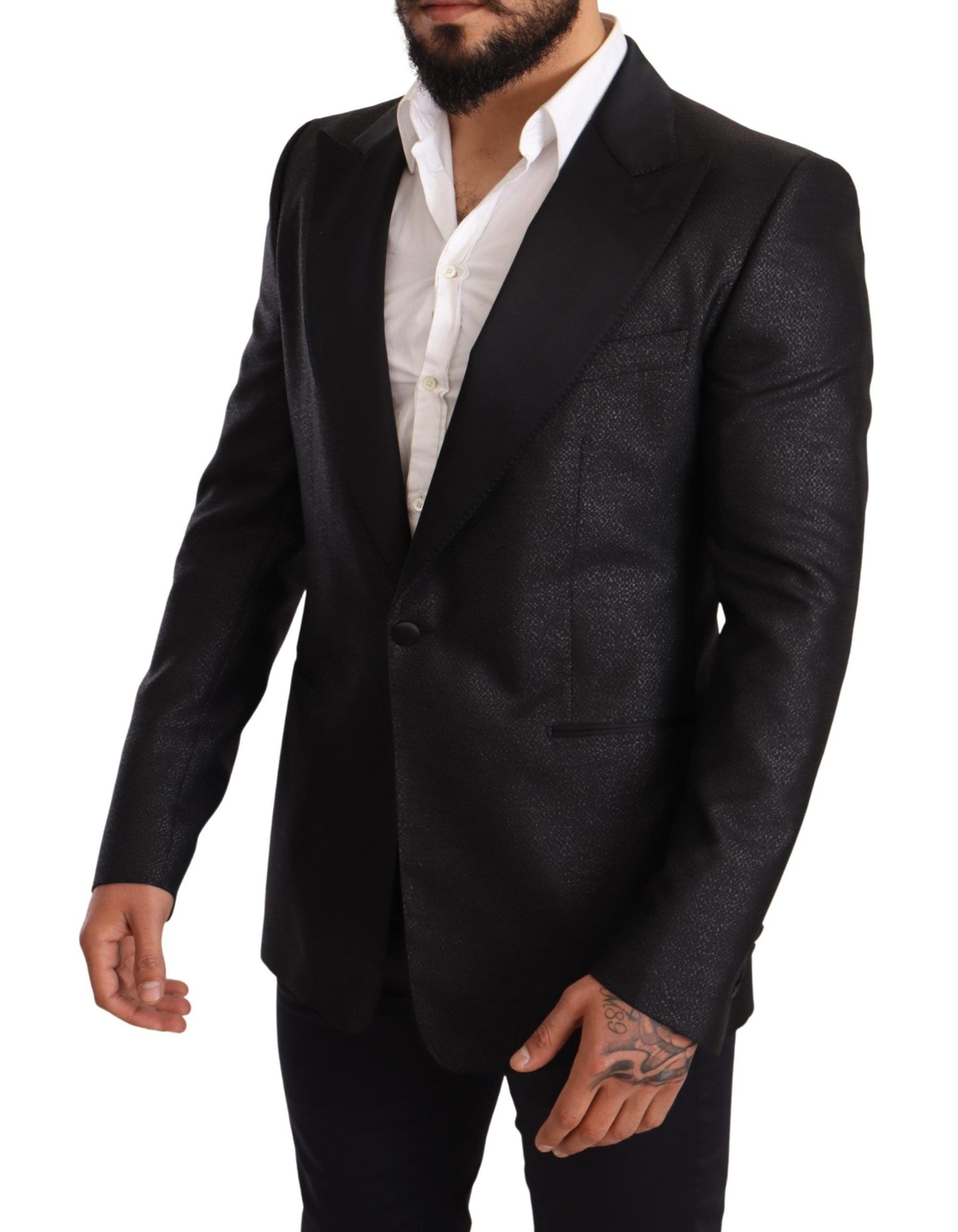 Dolce & Gabbana – Smokingblazer in Schwarz-Metallic mit schmaler Jacke