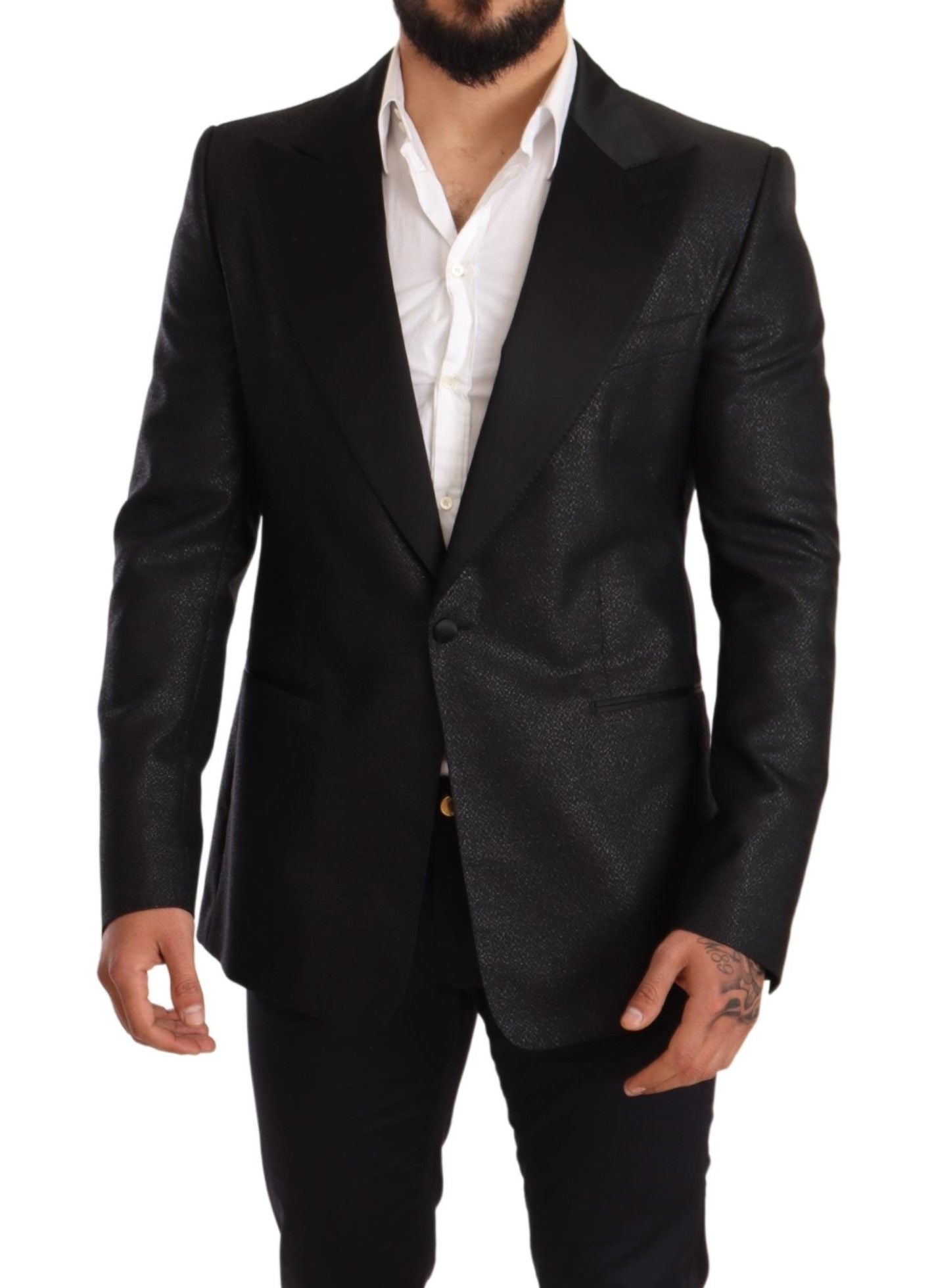 Dolce & Gabbana – Smokingblazer in Schwarz-Metallic mit schmaler Jacke