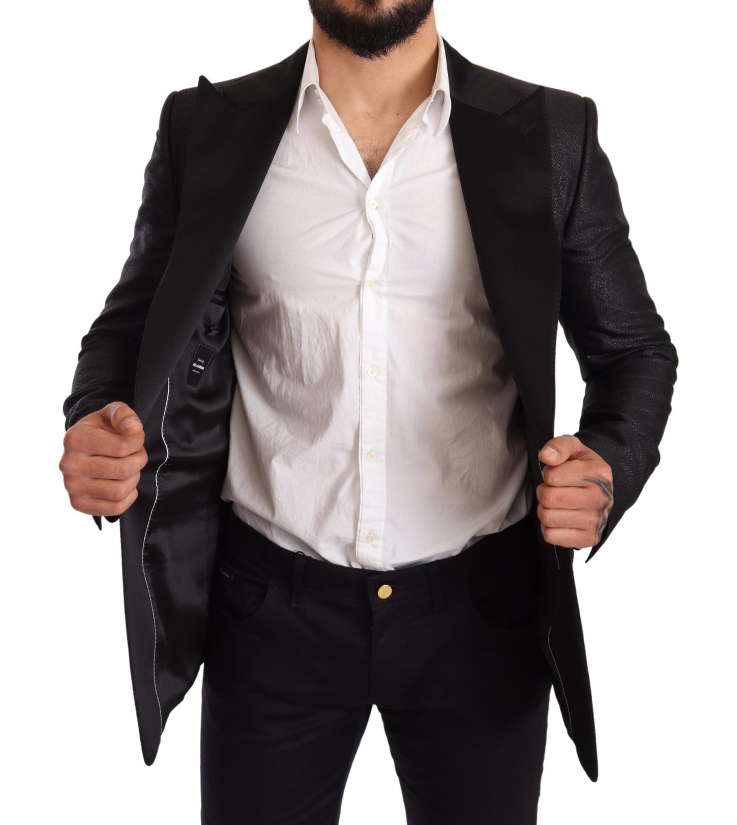 Dolce & Gabbana – Smokingblazer in Schwarz-Metallic mit schmaler Jacke