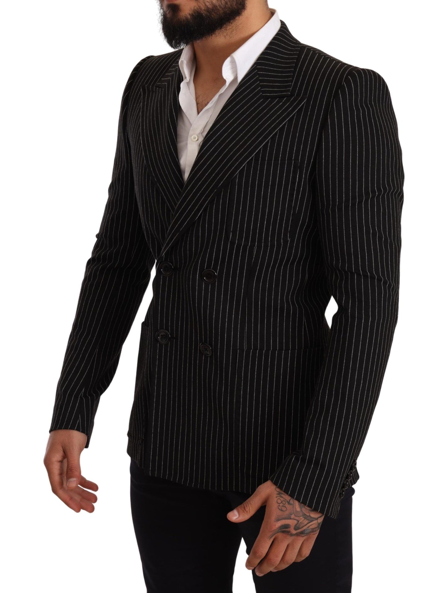 Dolce & Gabbana – Schwarz-weiß gestreifter Slim-Fit-Mantelblazer