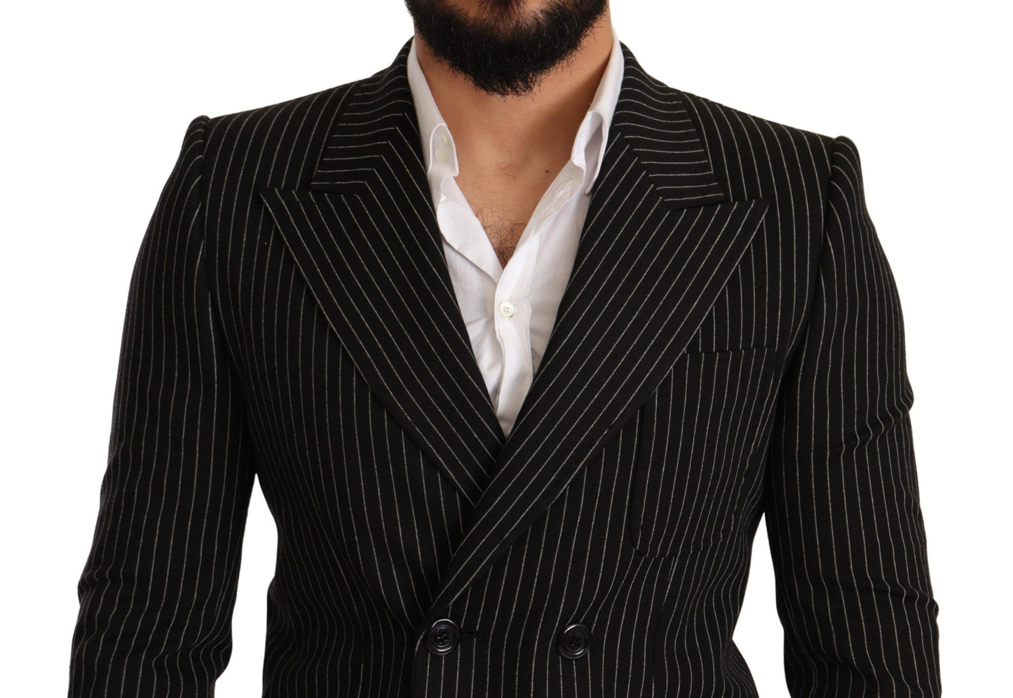 Dolce & Gabbana – Schwarz-weiß gestreifter Slim-Fit-Mantelblazer
