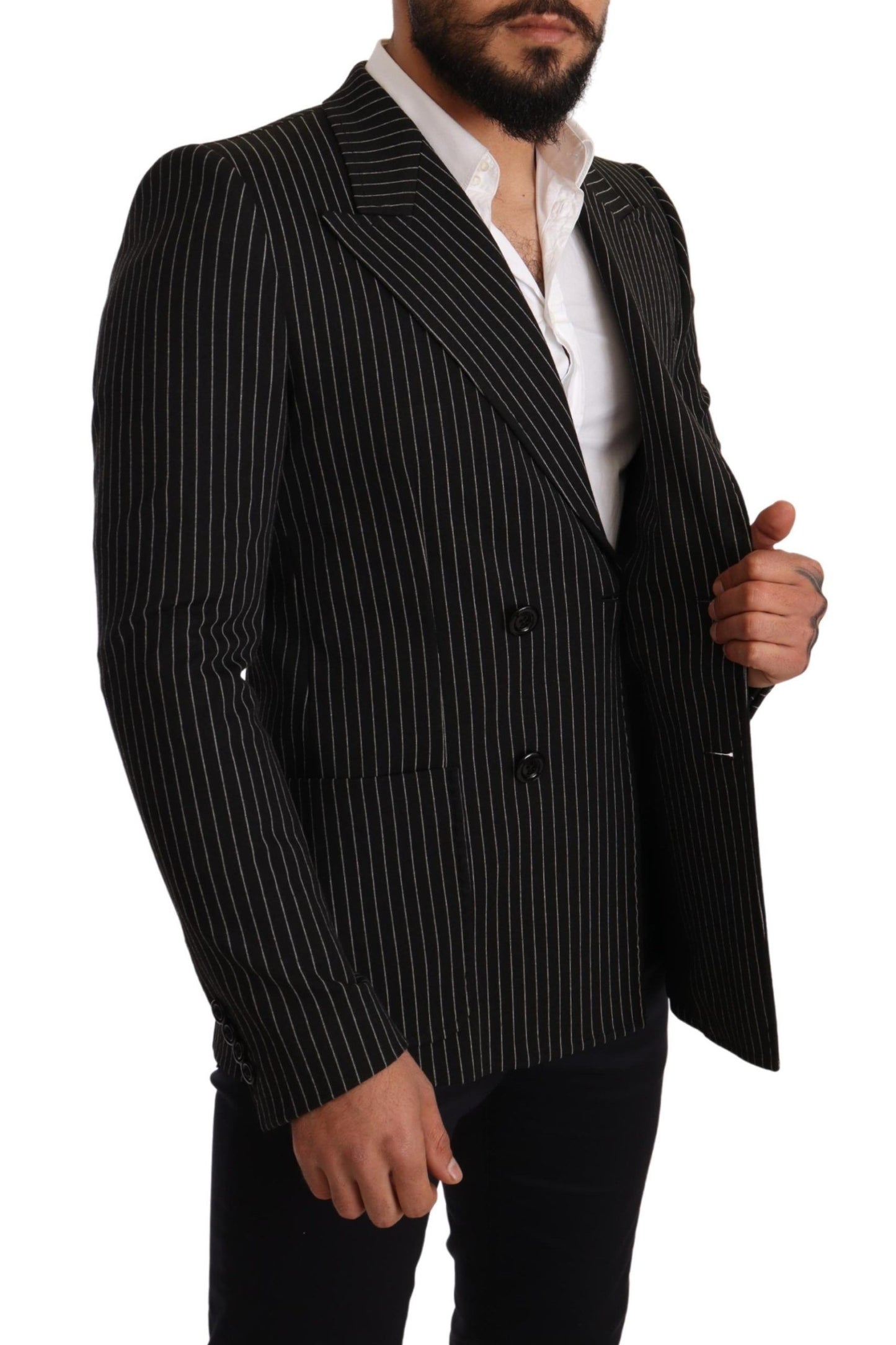Dolce & Gabbana – Schwarz-weiß gestreifter Slim-Fit-Mantelblazer
