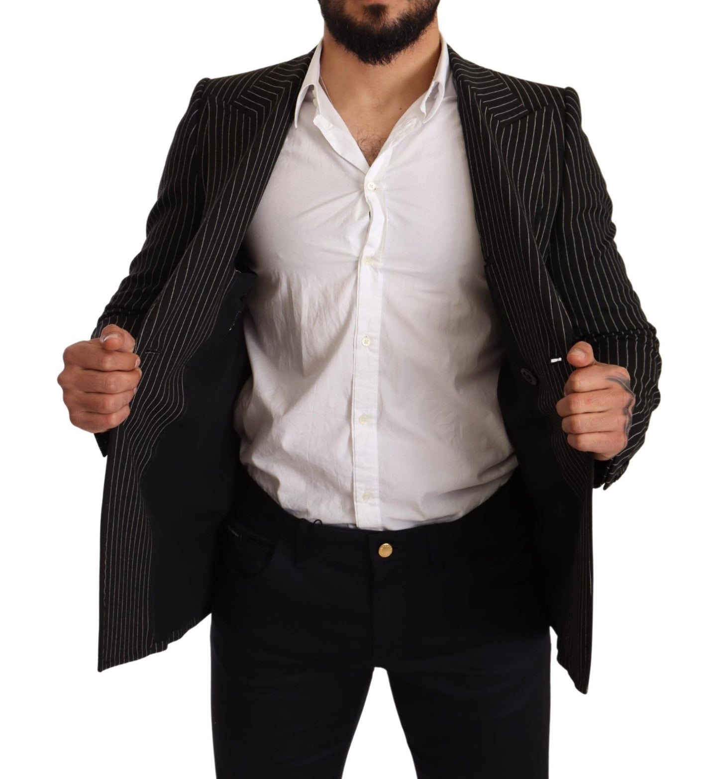 Dolce & Gabbana – Schwarz-weiß gestreifter Slim-Fit-Mantelblazer