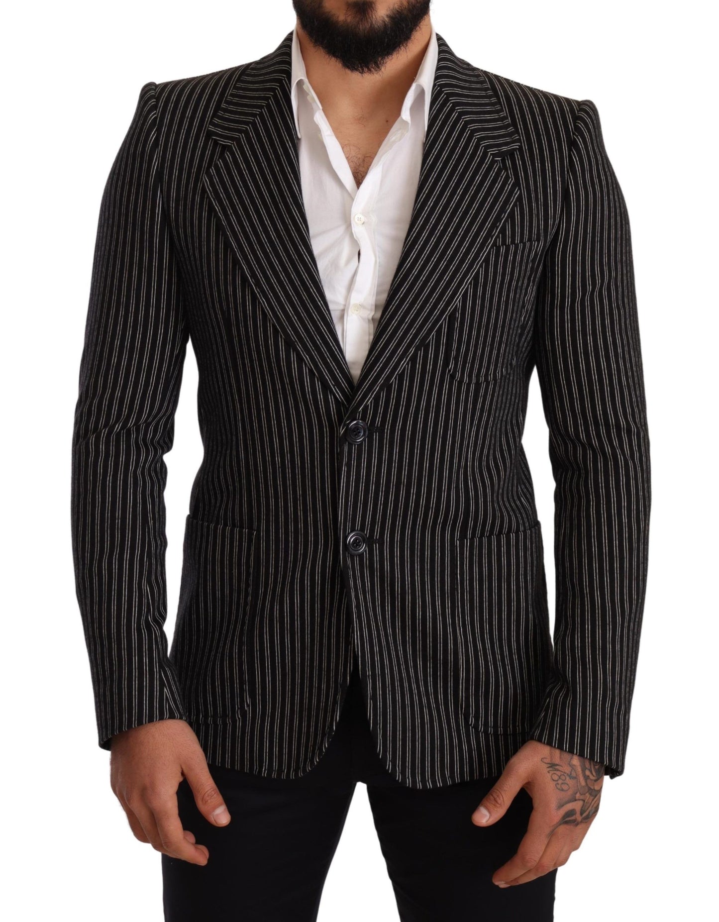 Dolce & Gabbana – Schwarz gestreifter Slim Fit-Blazer aus Wolle