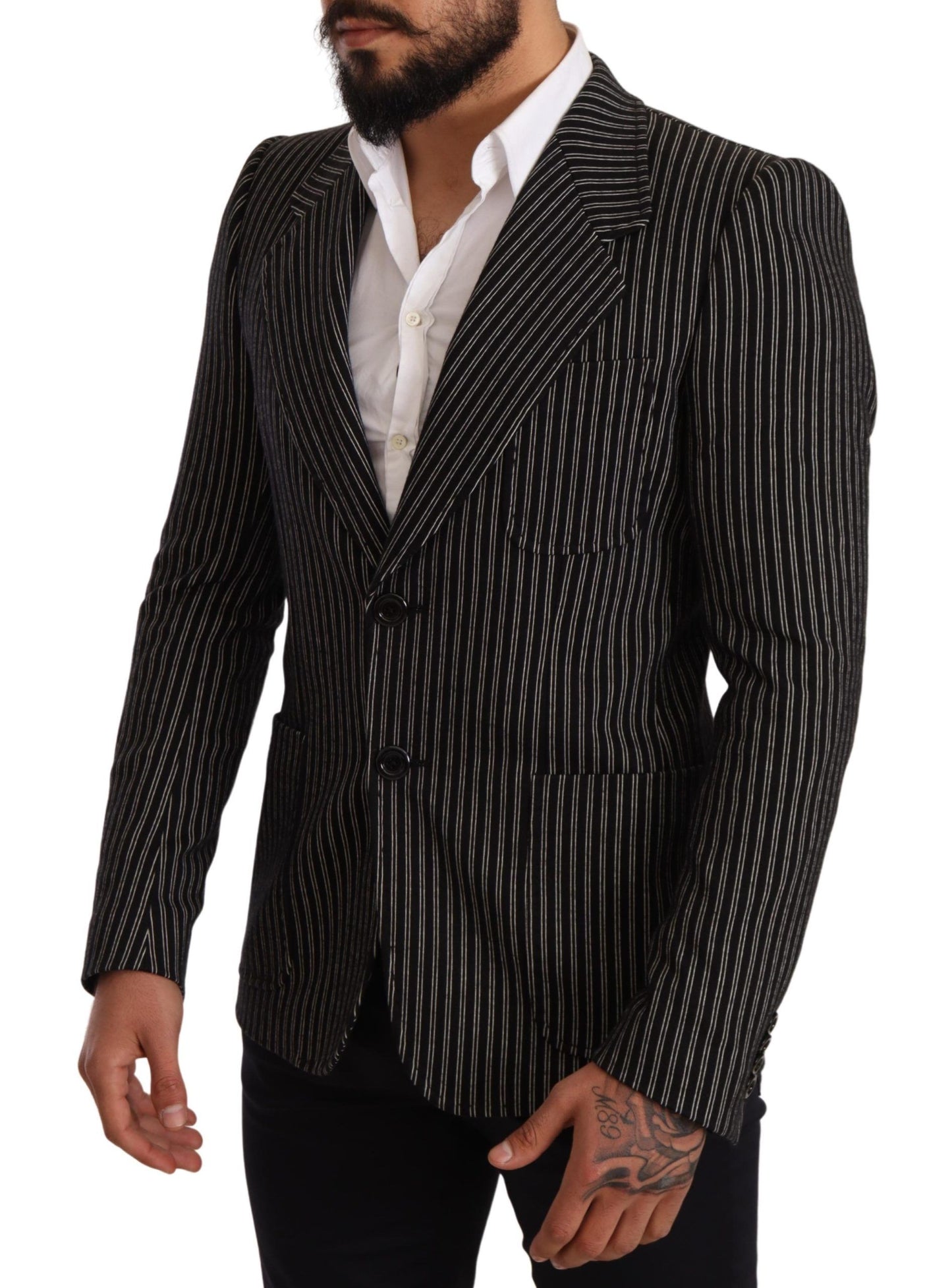 Dolce & Gabbana – Schwarz gestreifter Slim Fit-Blazer aus Wolle